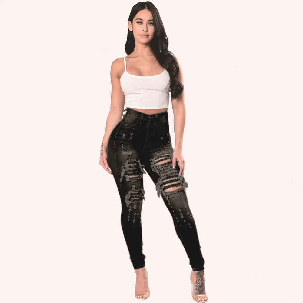 High Waist Ripped Jeans For Women