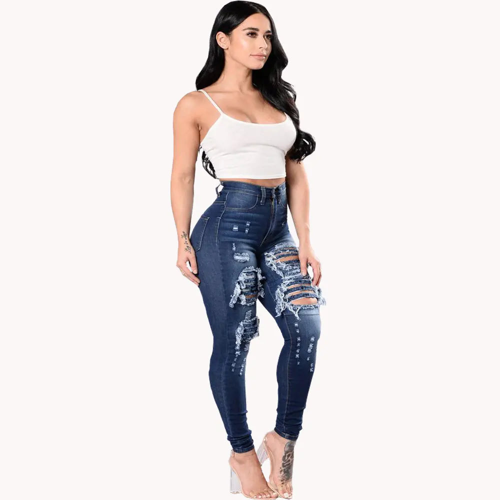 High Waist Ripped Jeans For Women