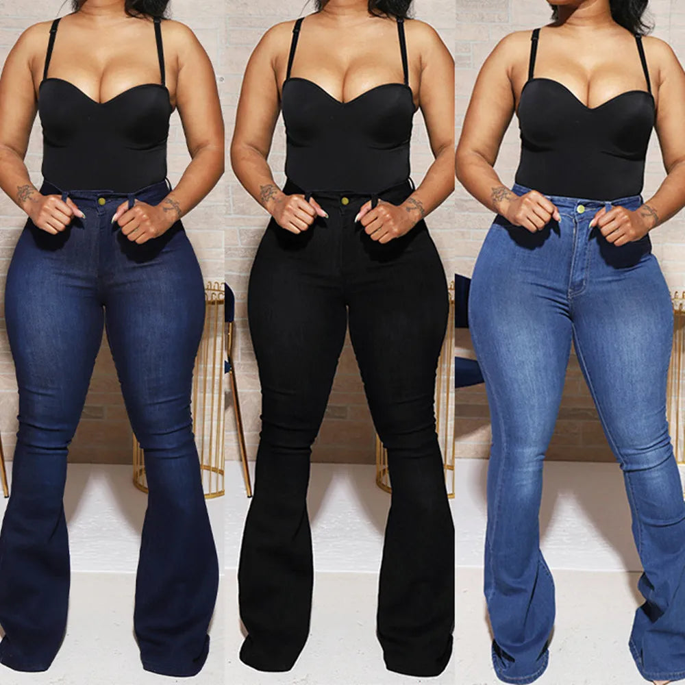 Womens High Waist Flare Jeans