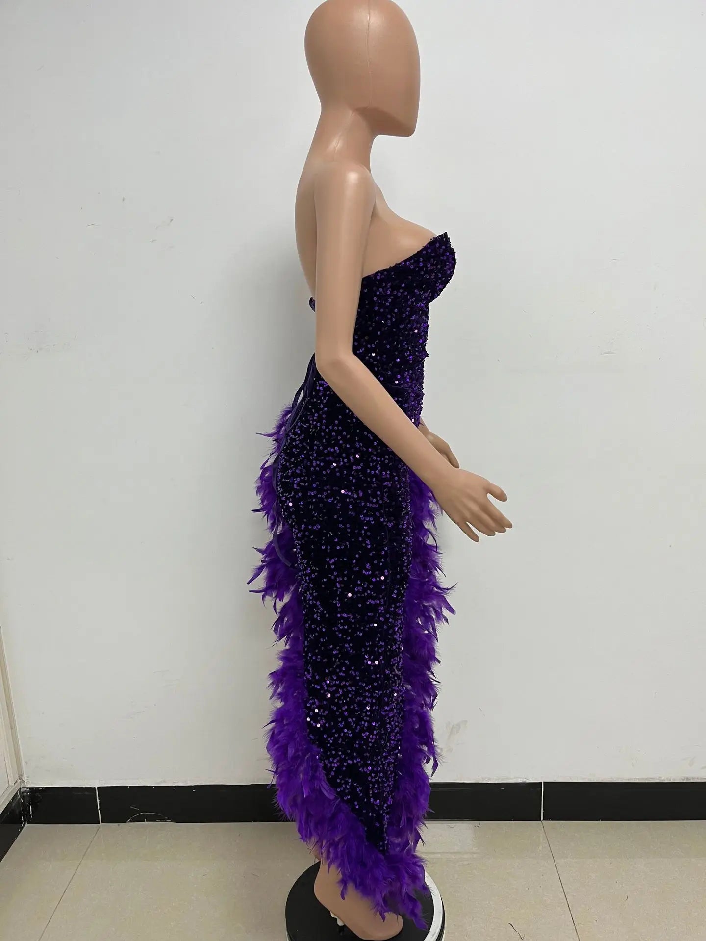 Women Asymmetrical Feather Cocktail Party Dress