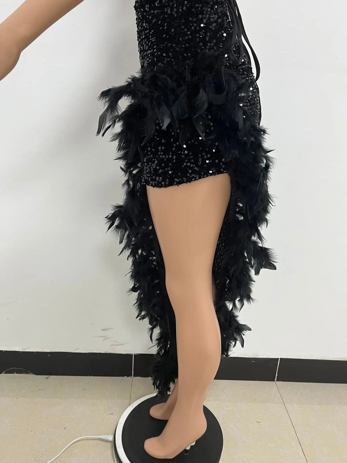 Women Asymmetrical Feather Cocktail Party Dress