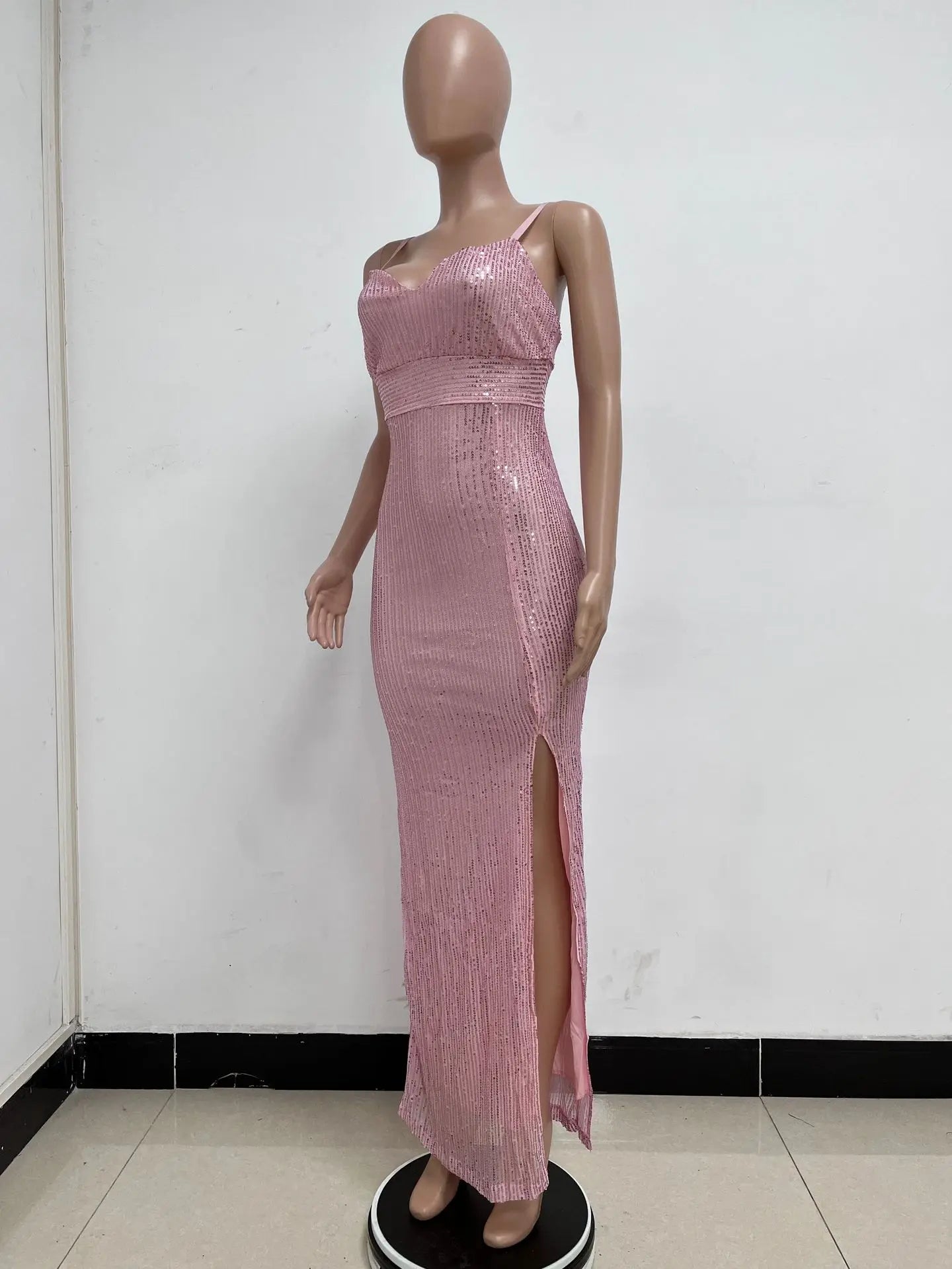 Womens Criss-Cross Sequin Elegant Evening Dress