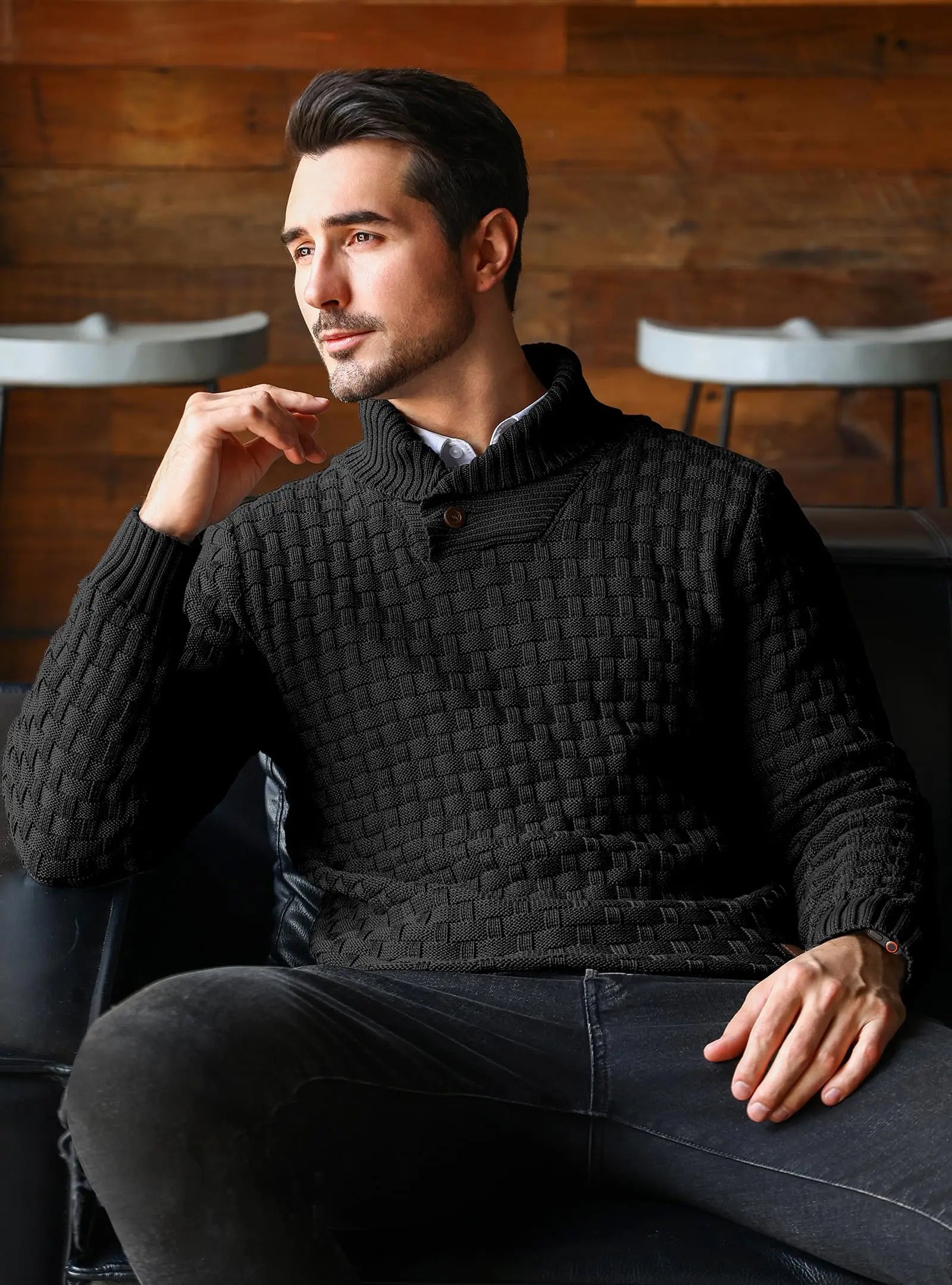 Men’s  Knitted Crew Neck  Long Sleeve Pullover