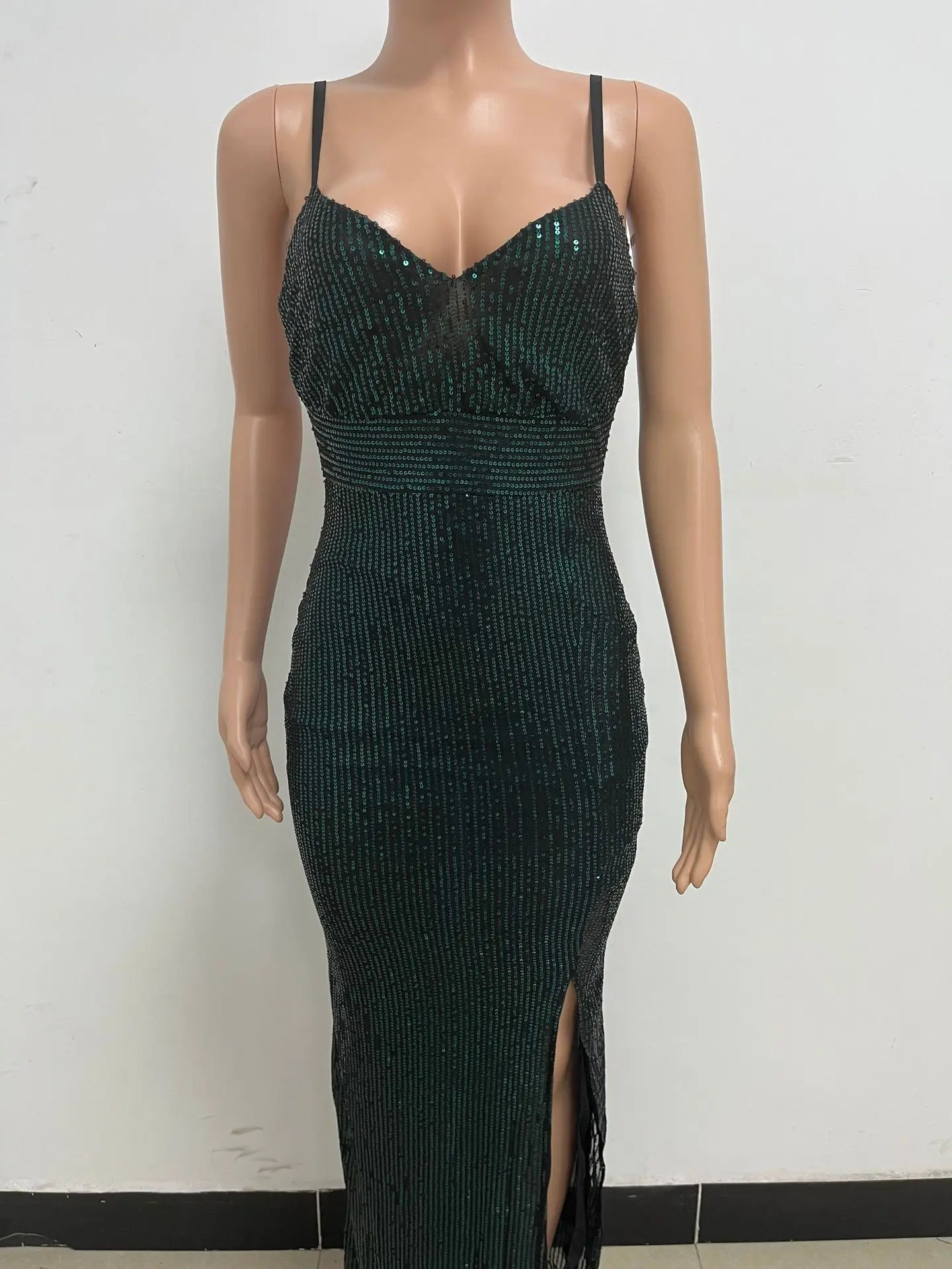 Womens Criss-Cross Sequin Elegant Evening Dress