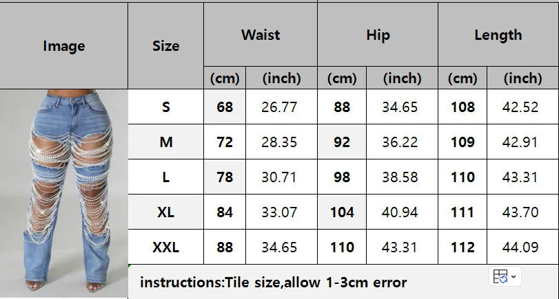 Women Diamonds Chain Stretch High Waist Jeans