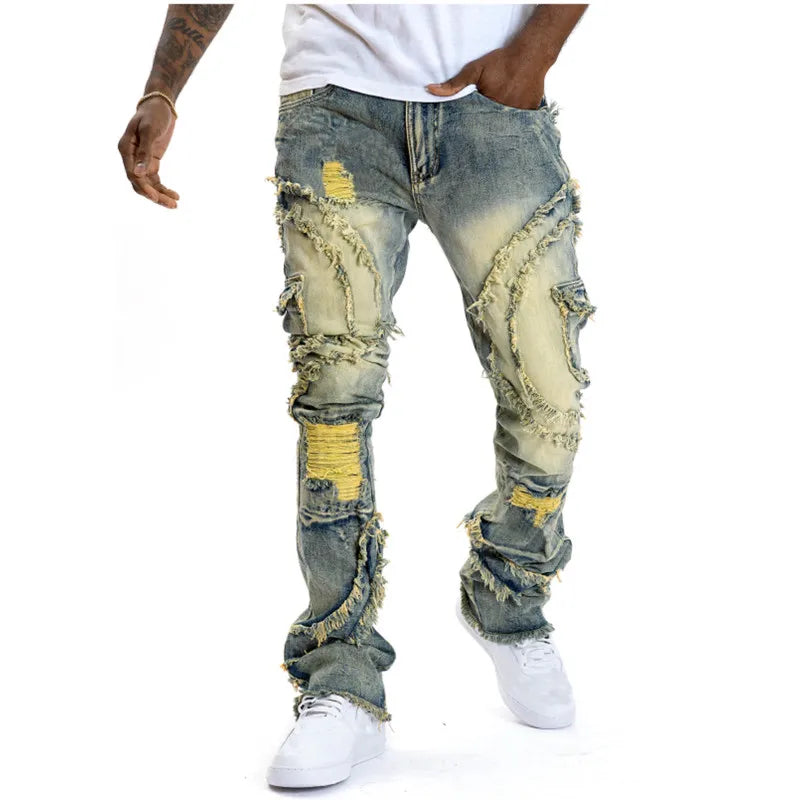 Men Stacked Distressed Slim Fit Jeans