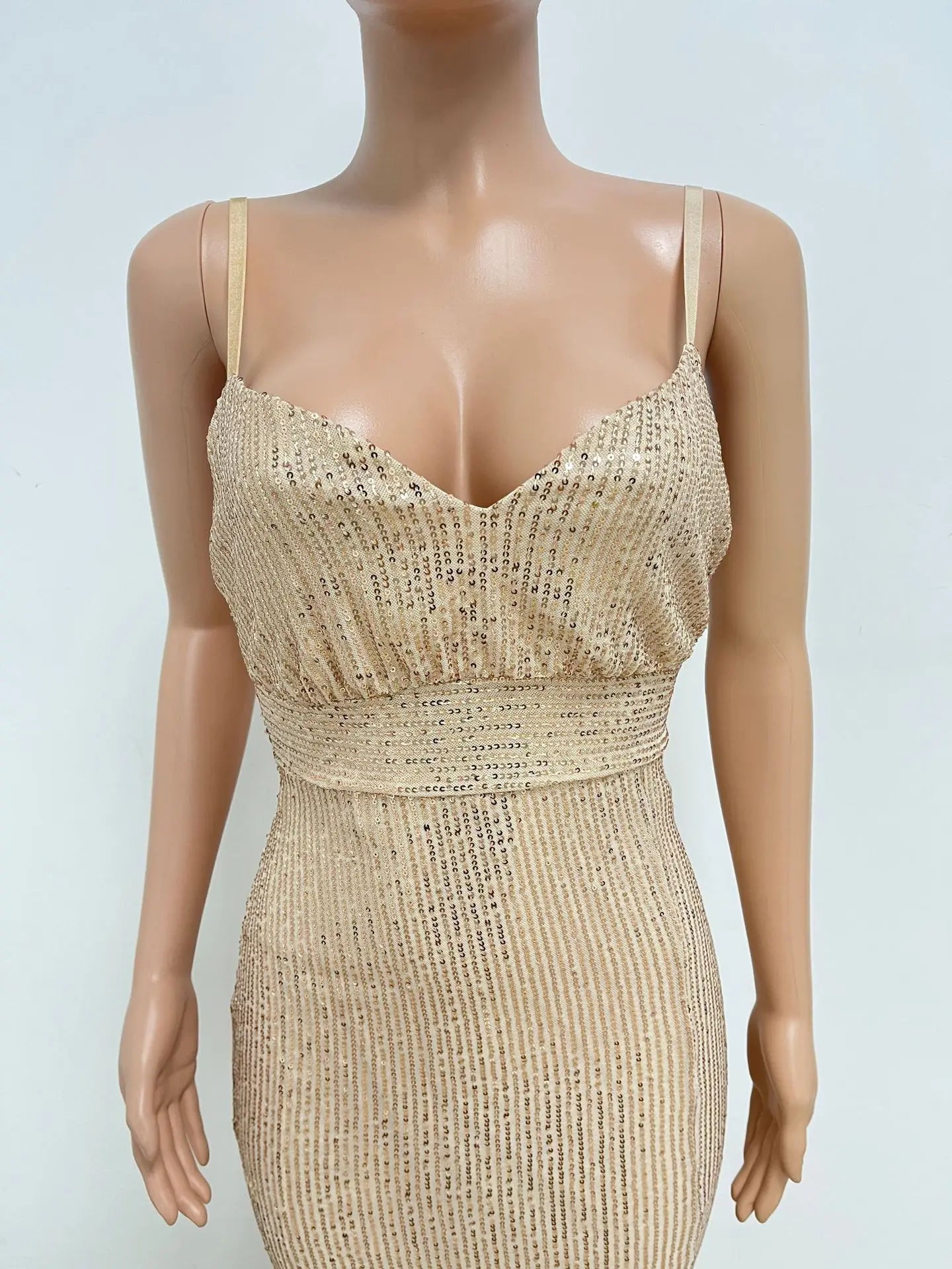 Womens Criss-Cross Sequin Elegant Evening Dress