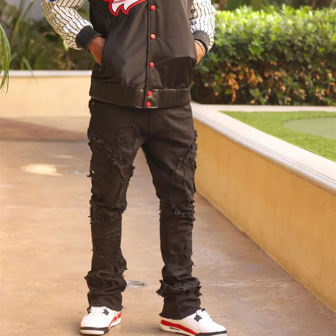 Men Stacked Distressed Slim Fit Jeans