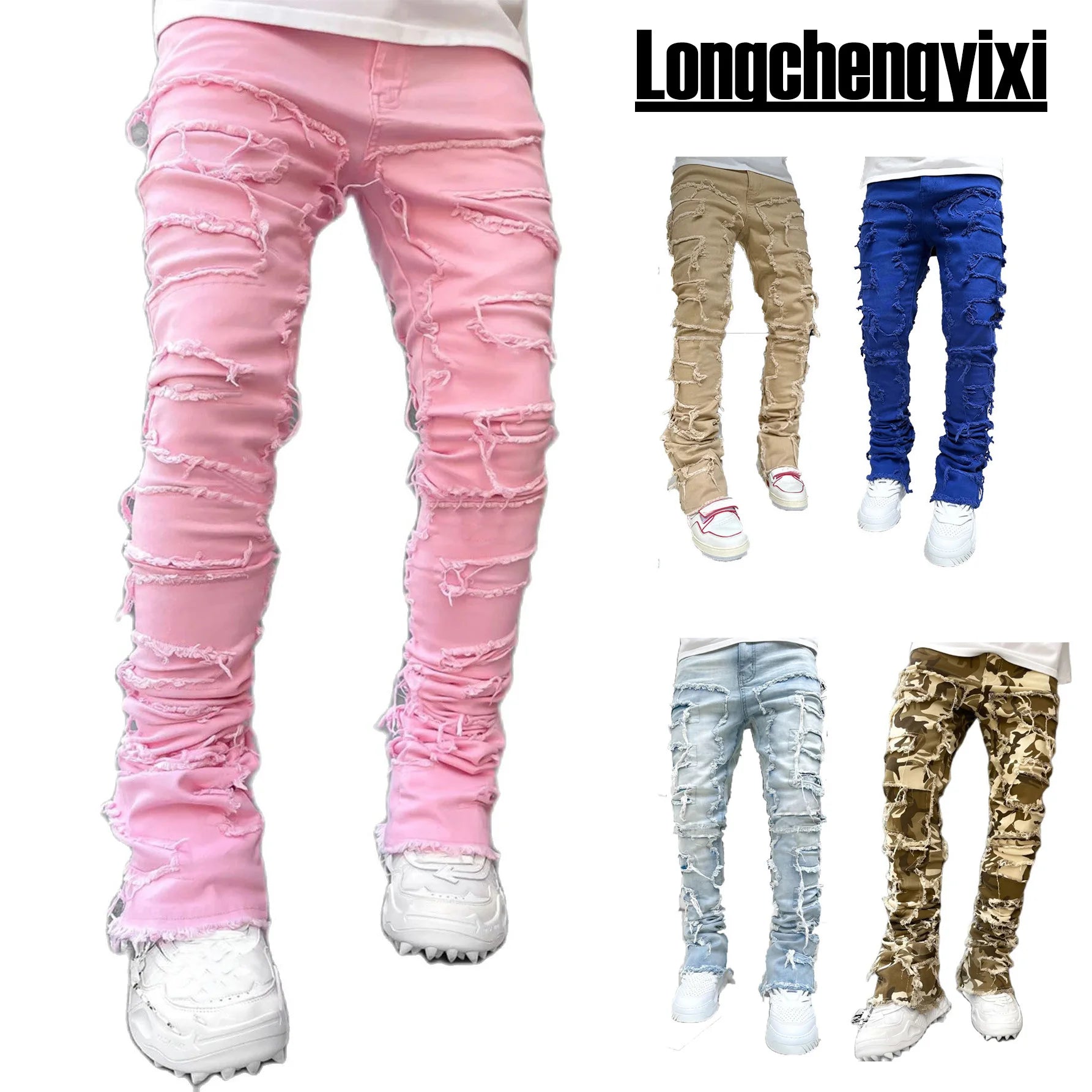 Men's Stacked Jeans Ripped Slim Fit