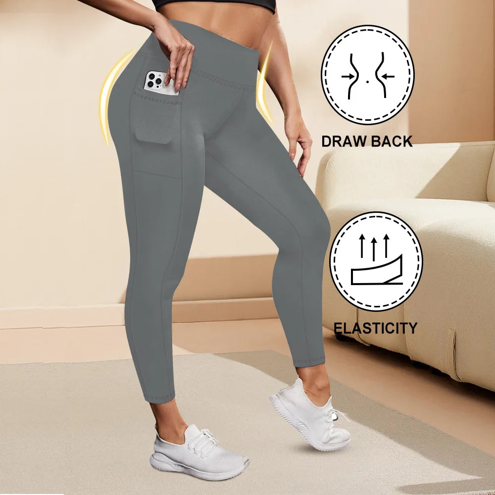Women's High-Waisted  Butt-Lifting Leggings with Pockets Plus Size