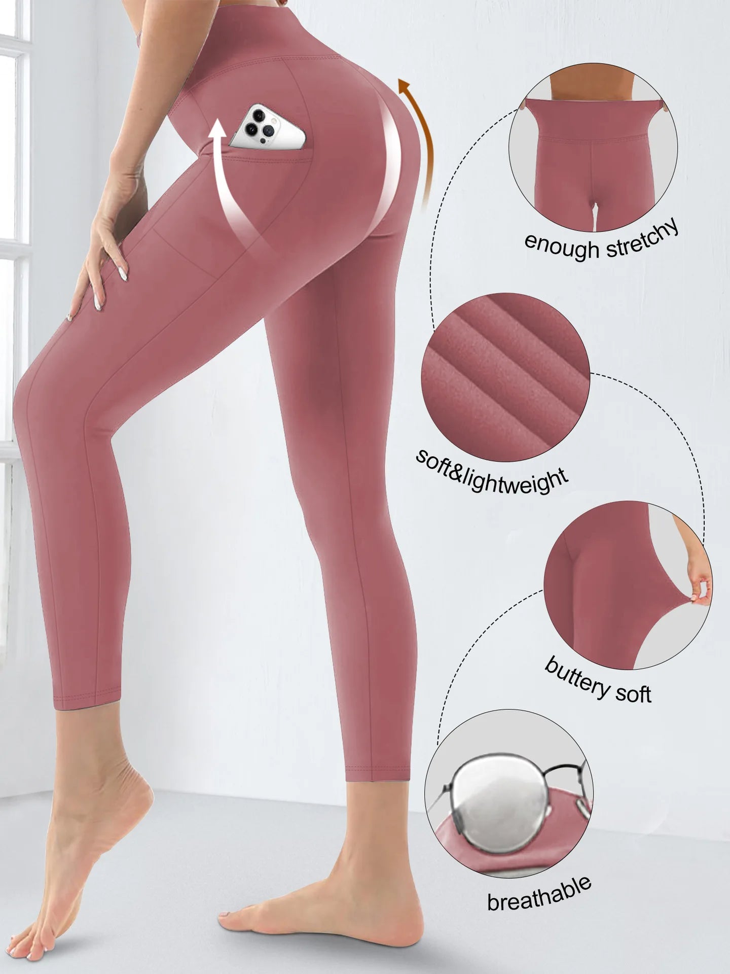 Women's High-Waisted  Butt-Lifting Leggings with Pockets Plus Size