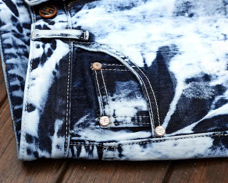 Men's Embroidered Patchwork Ripped Jeans