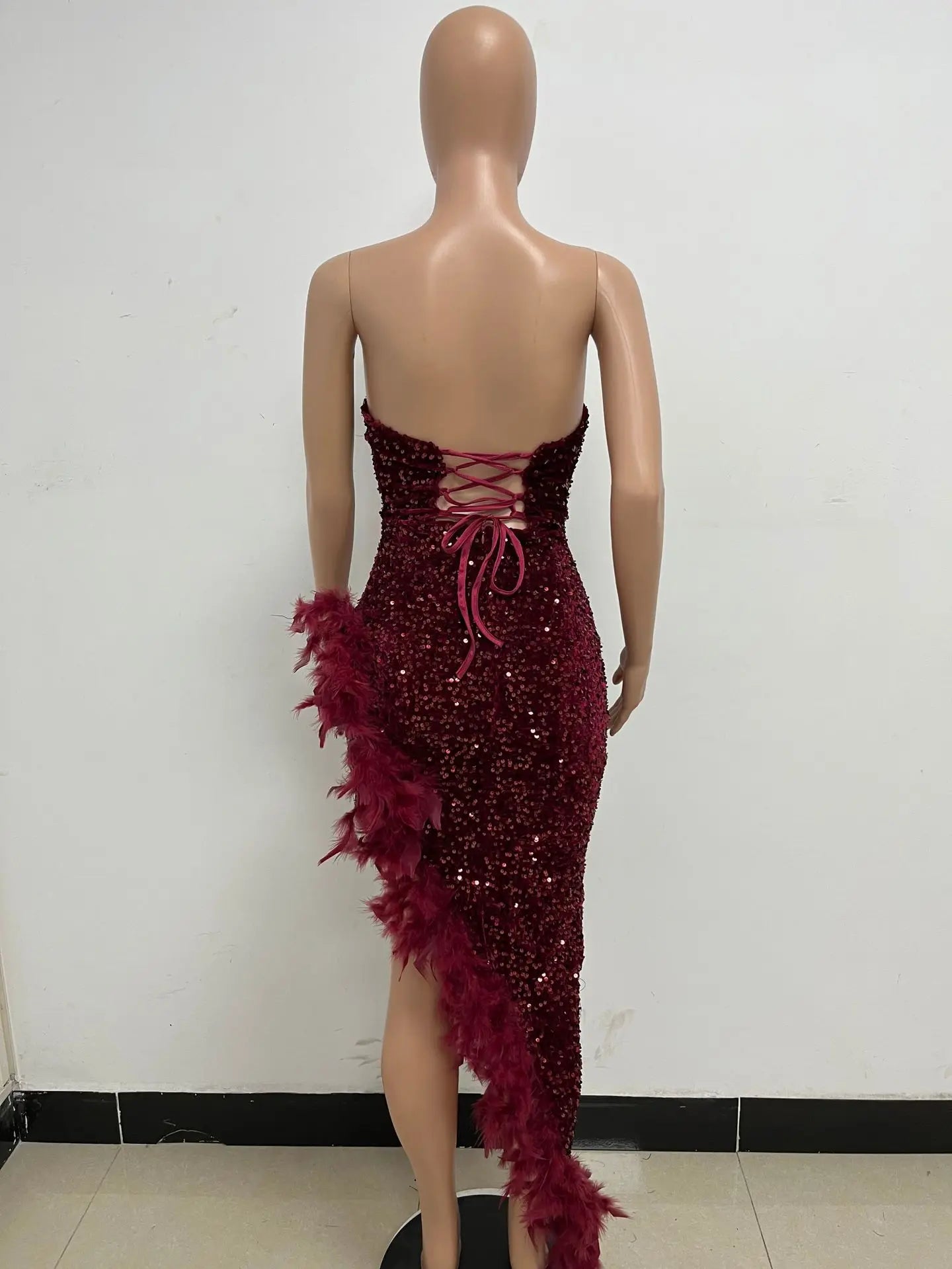 Women Asymmetrical Feather Cocktail Party Dress