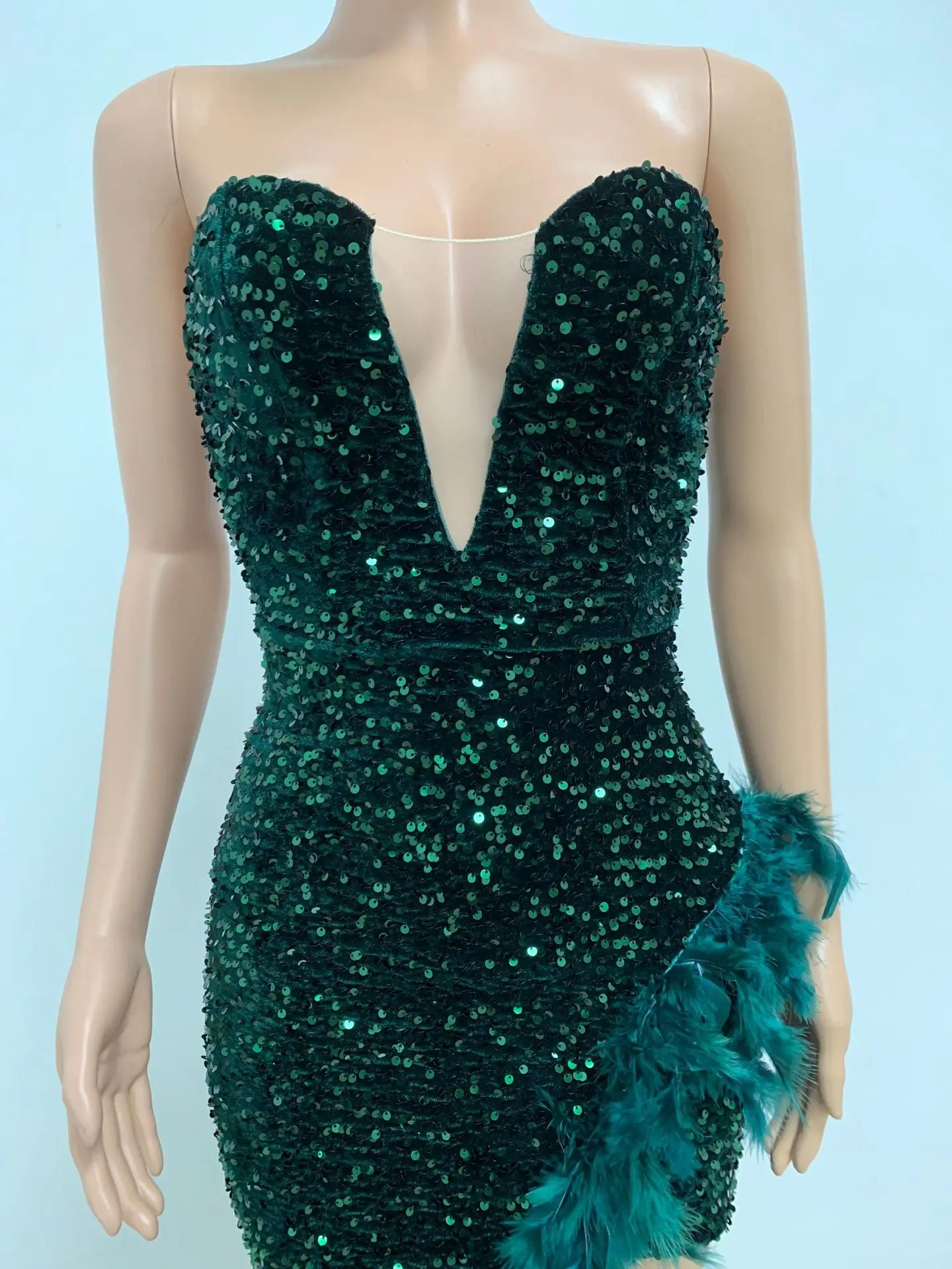 Women Asymmetrical Feather Cocktail Party Dress
