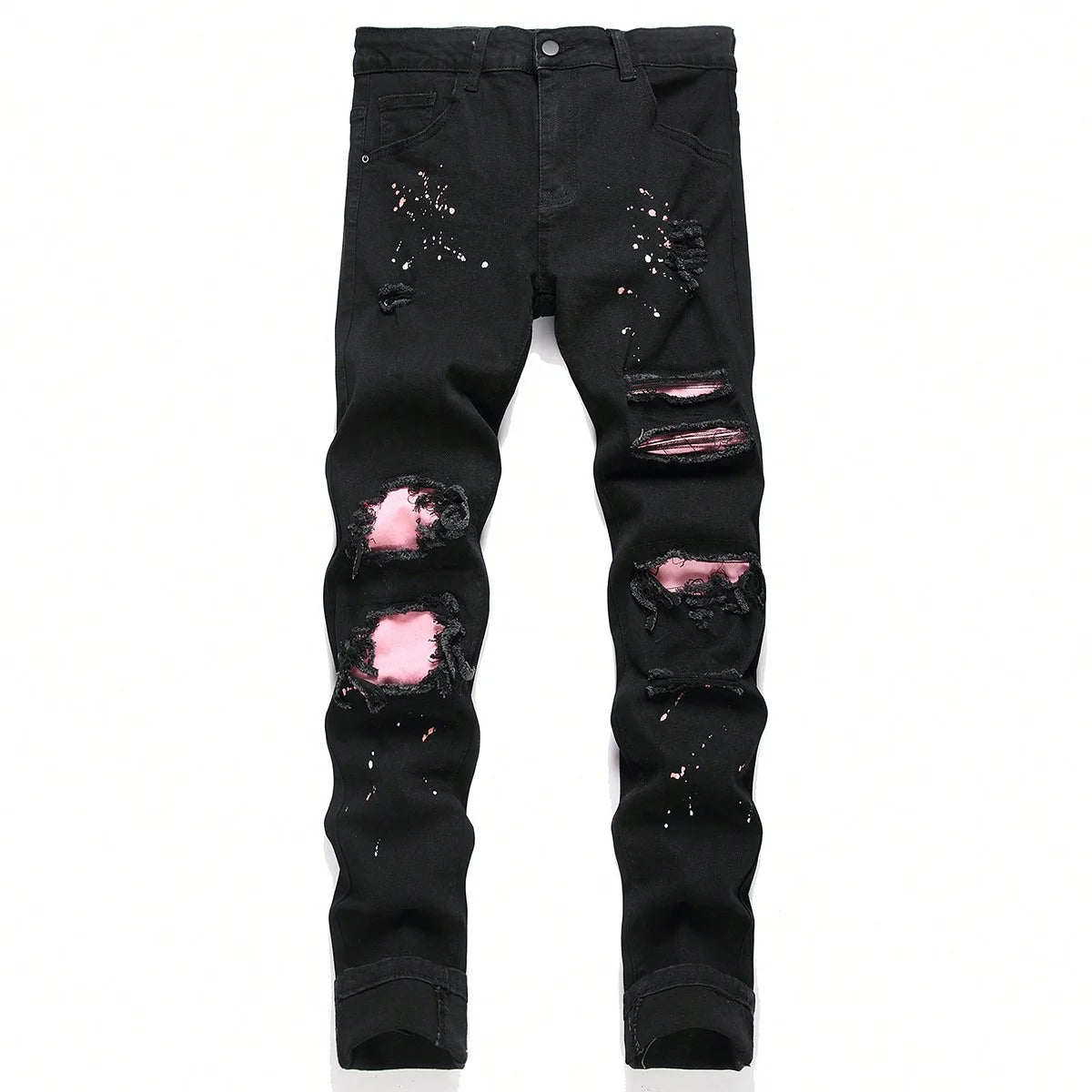Men Ripped Patchwork Slim Fit Denim