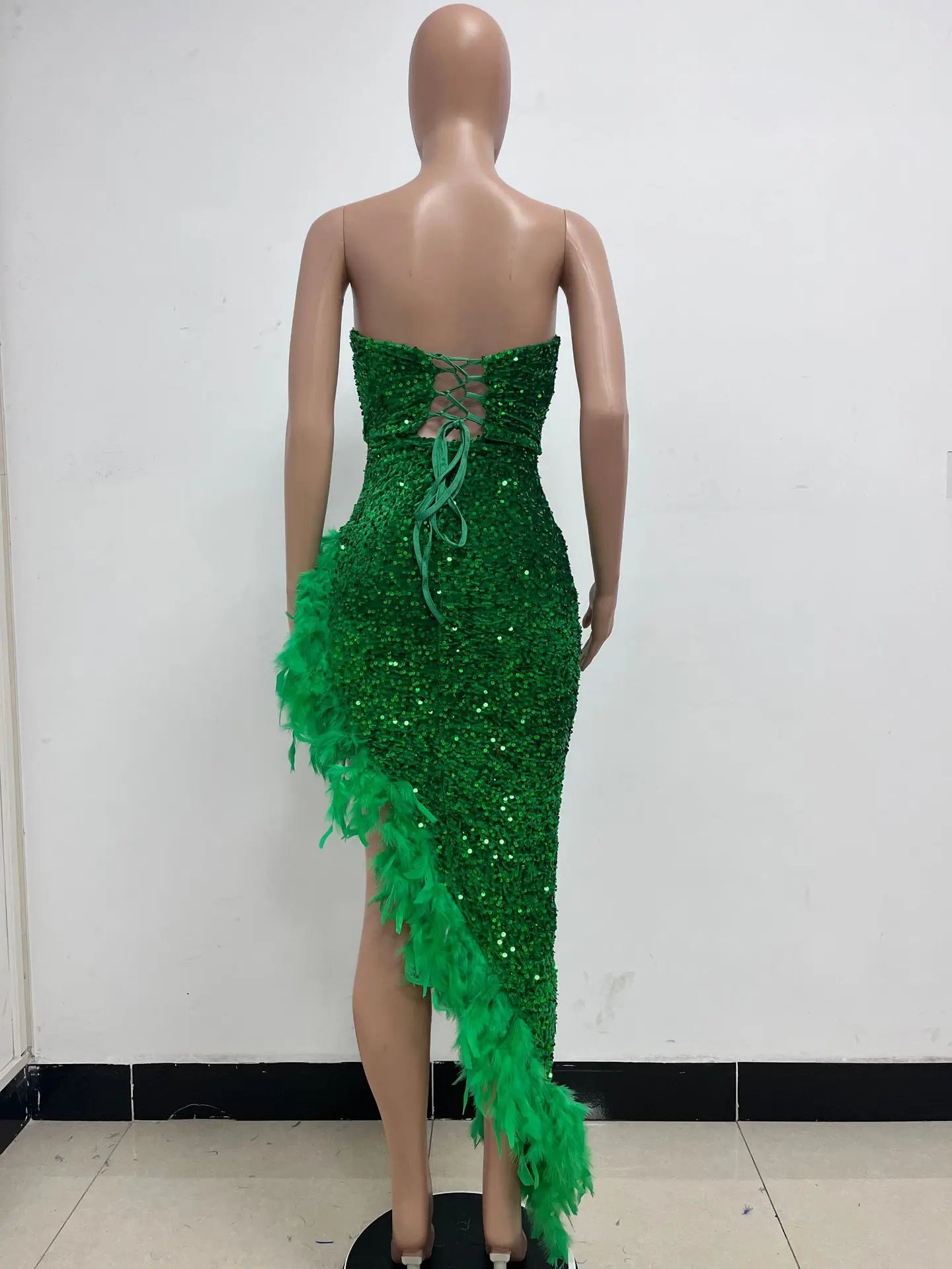 Women Asymmetrical Feather Cocktail Party Dress
