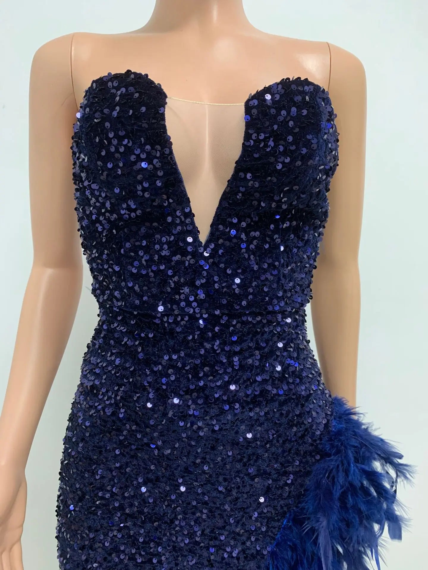 Women Asymmetrical Feather Cocktail Party Dress