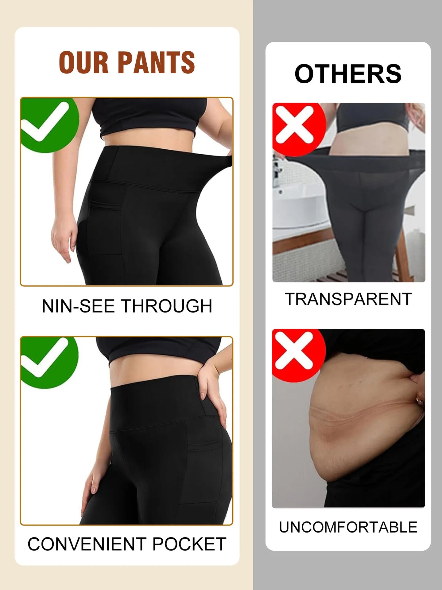 Women's High-Waisted  Butt-Lifting Leggings with Pockets Plus Size