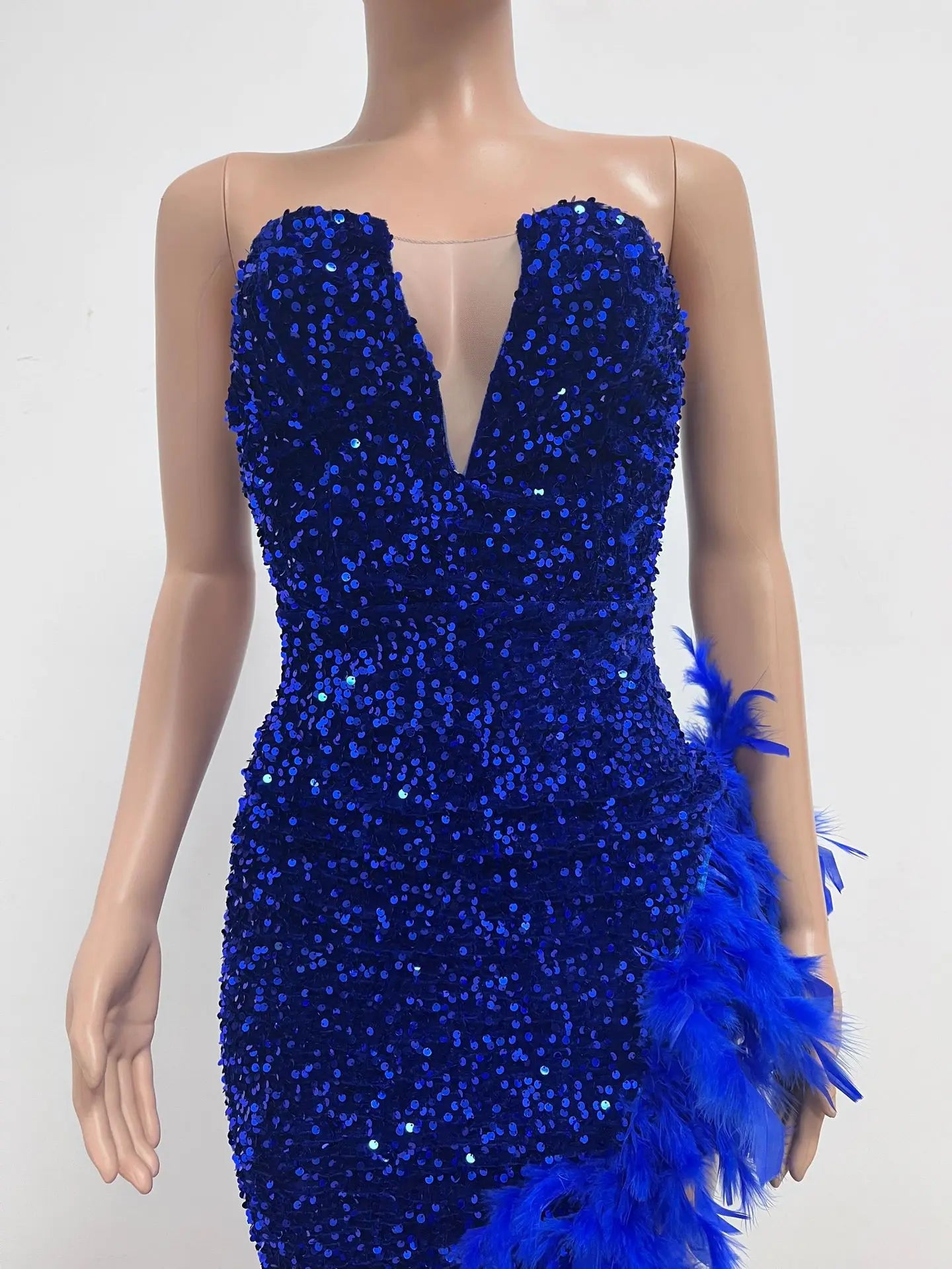Women Asymmetrical Feather Cocktail Party Dress