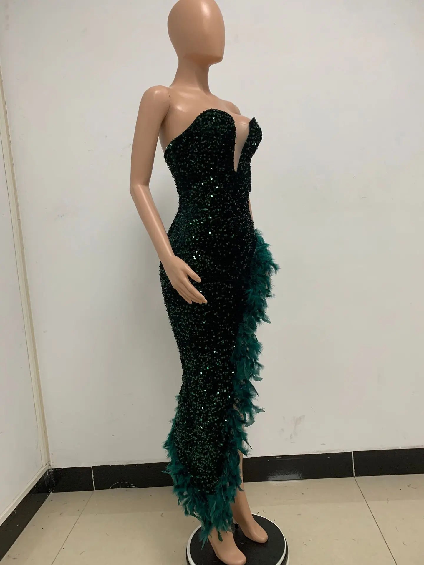 Women Asymmetrical Feather Cocktail Party Dress