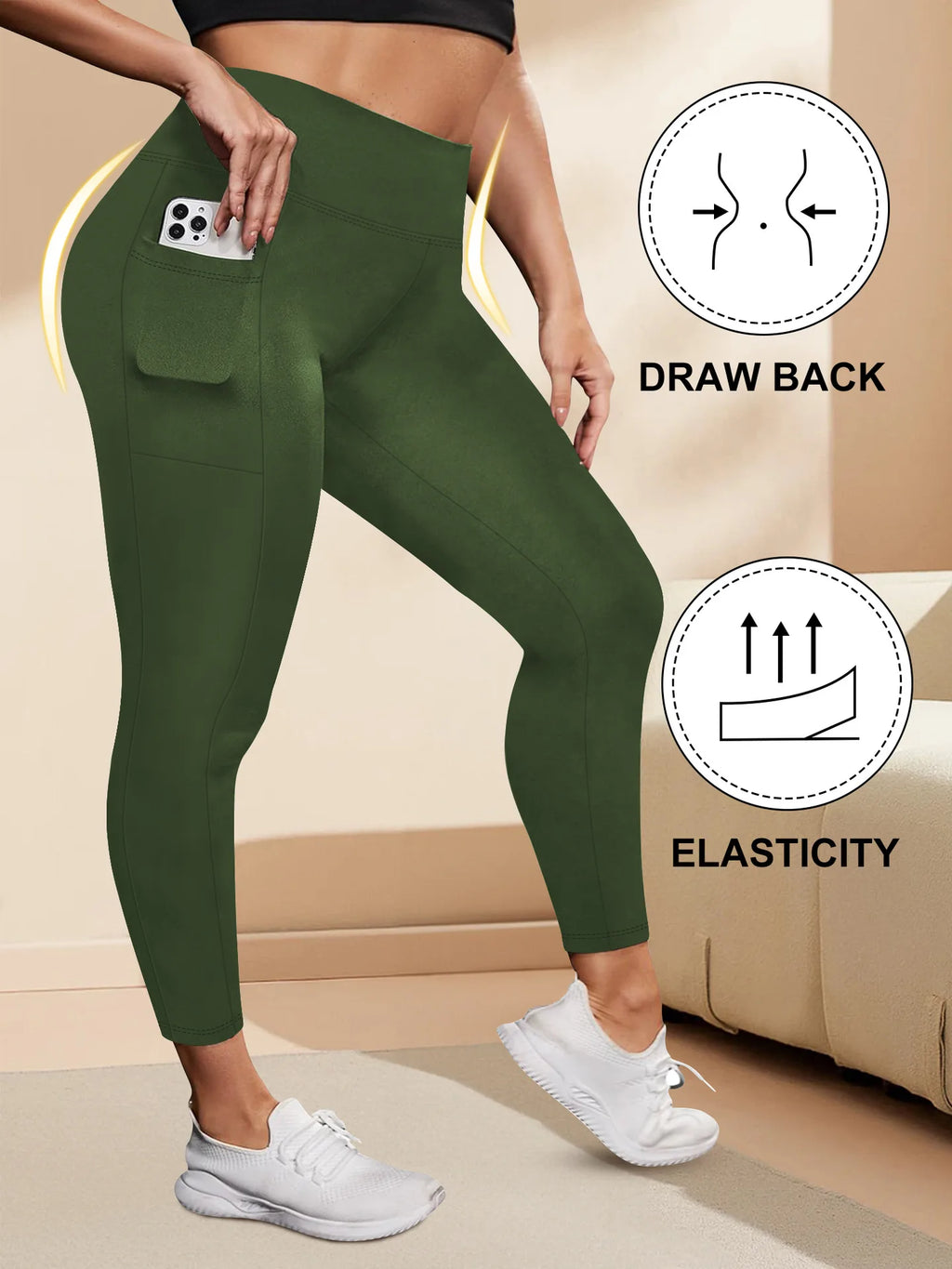 Women's High-Waisted  Butt-Lifting Leggings with Pockets Plus Size