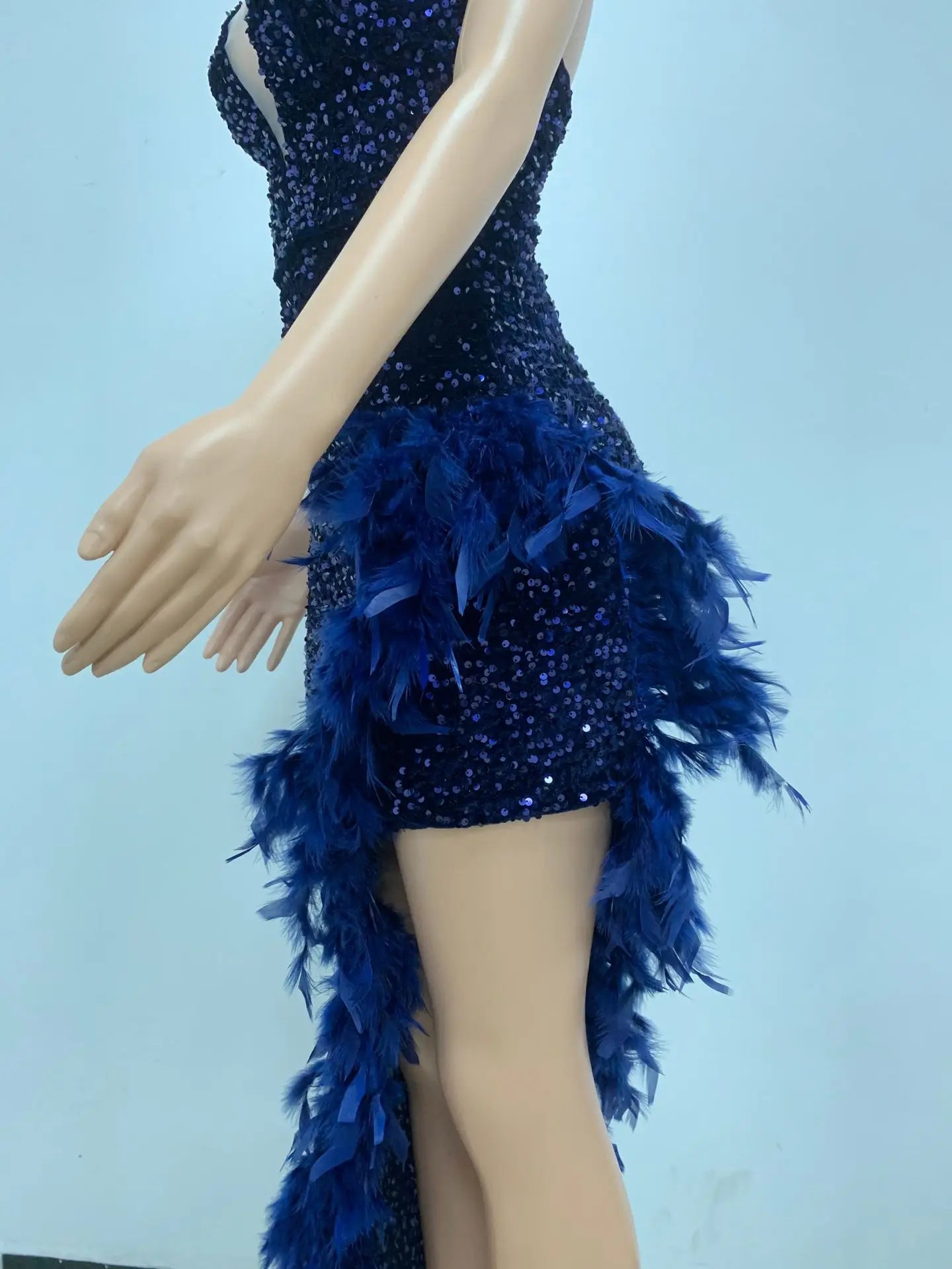 Women Asymmetrical Feather Cocktail Party Dress
