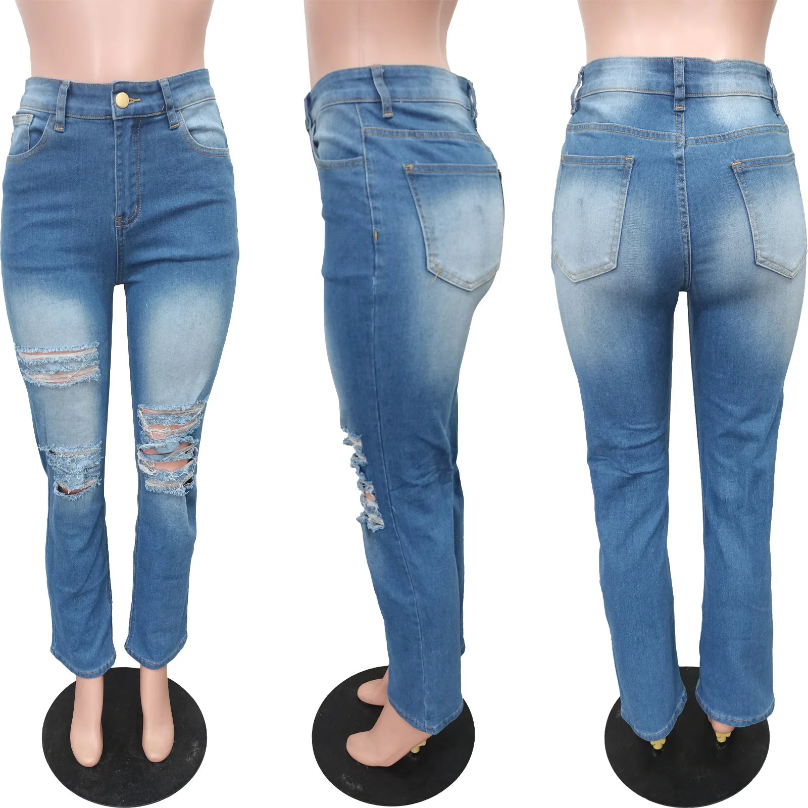 Women High Strecth Distressed  Vintage Ripped Jeans