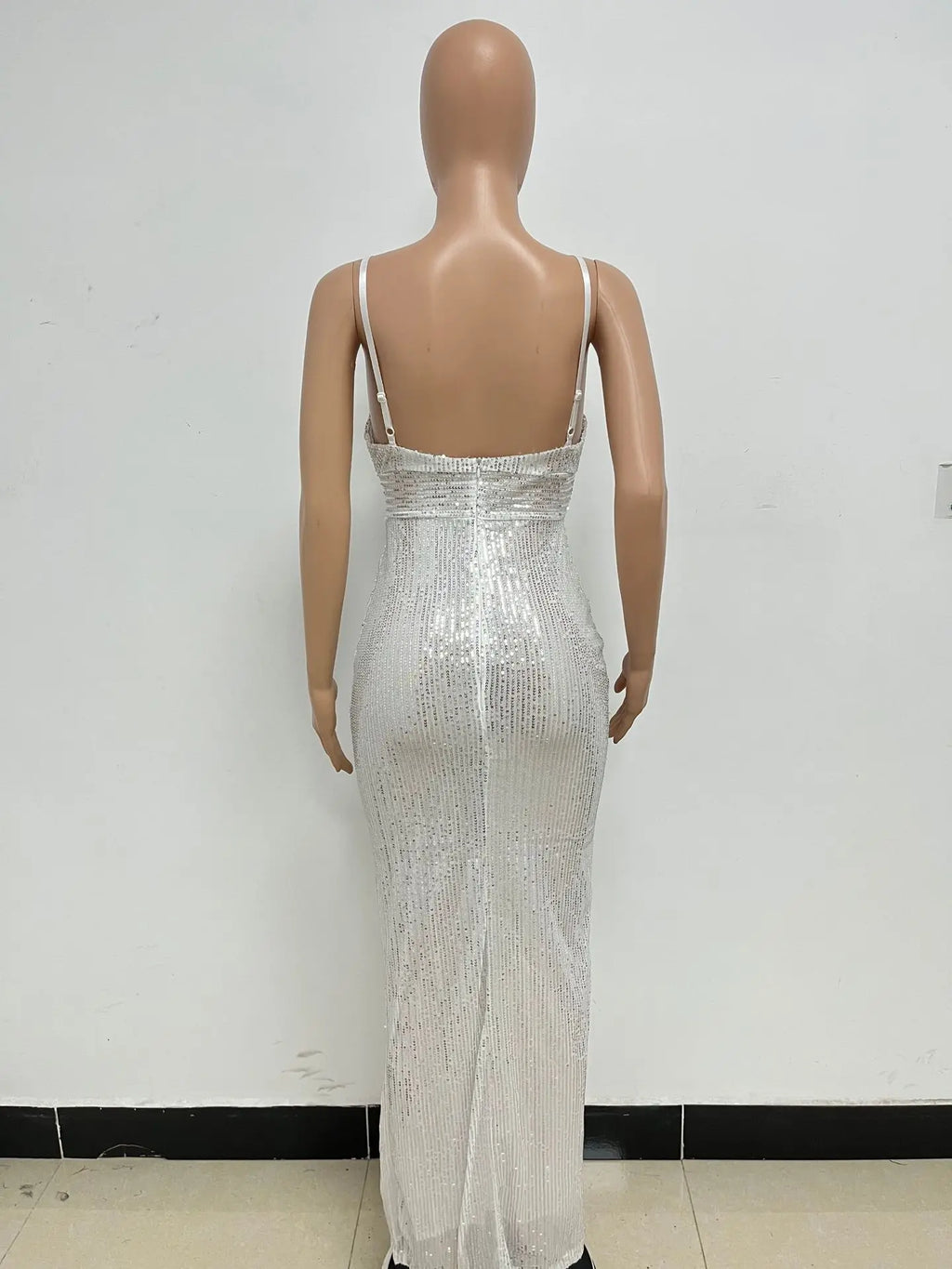 Womens Criss-Cross Sequin Elegant Evening Dress