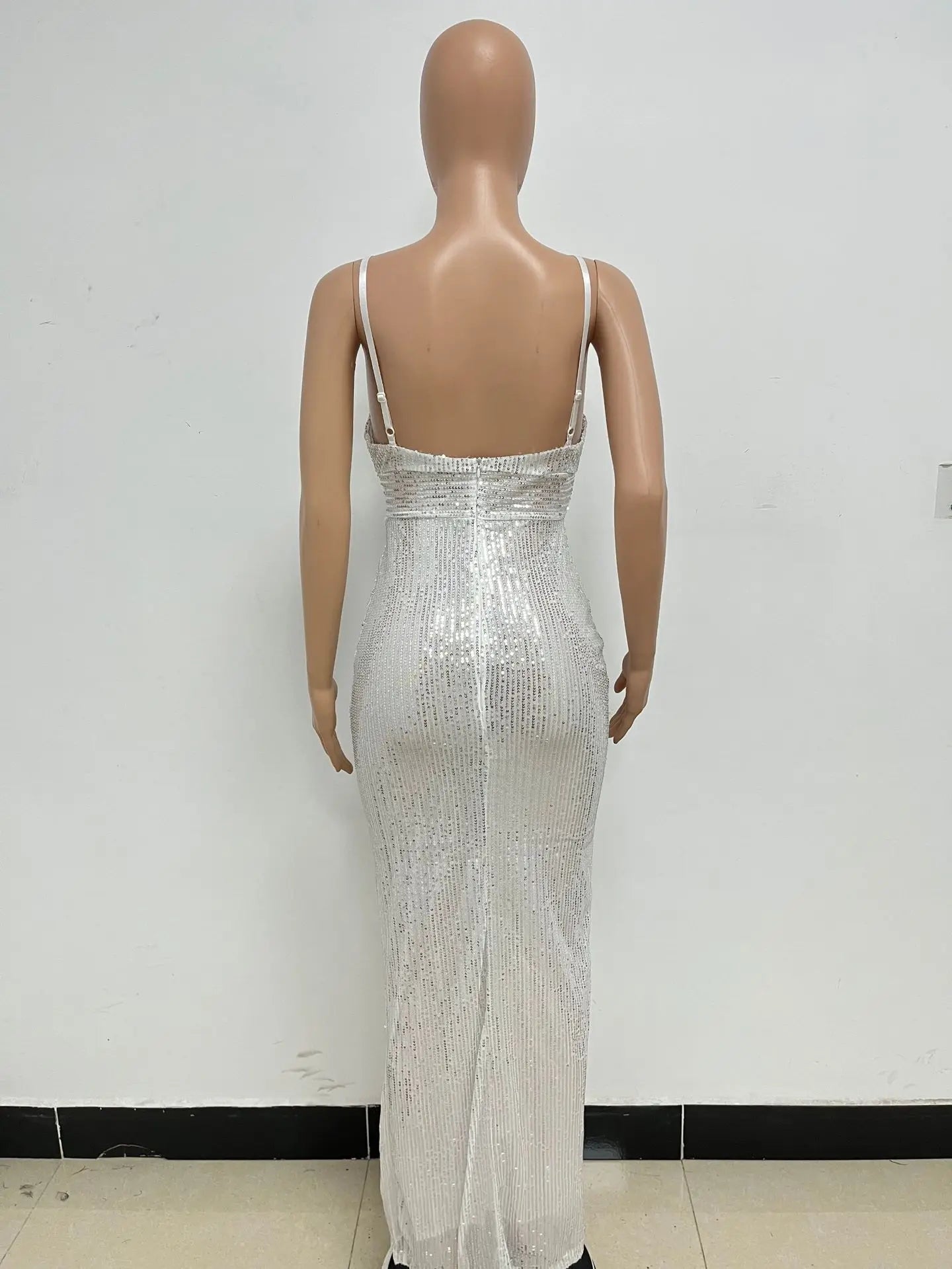 Womens Criss-Cross Sequin Elegant Evening Dress