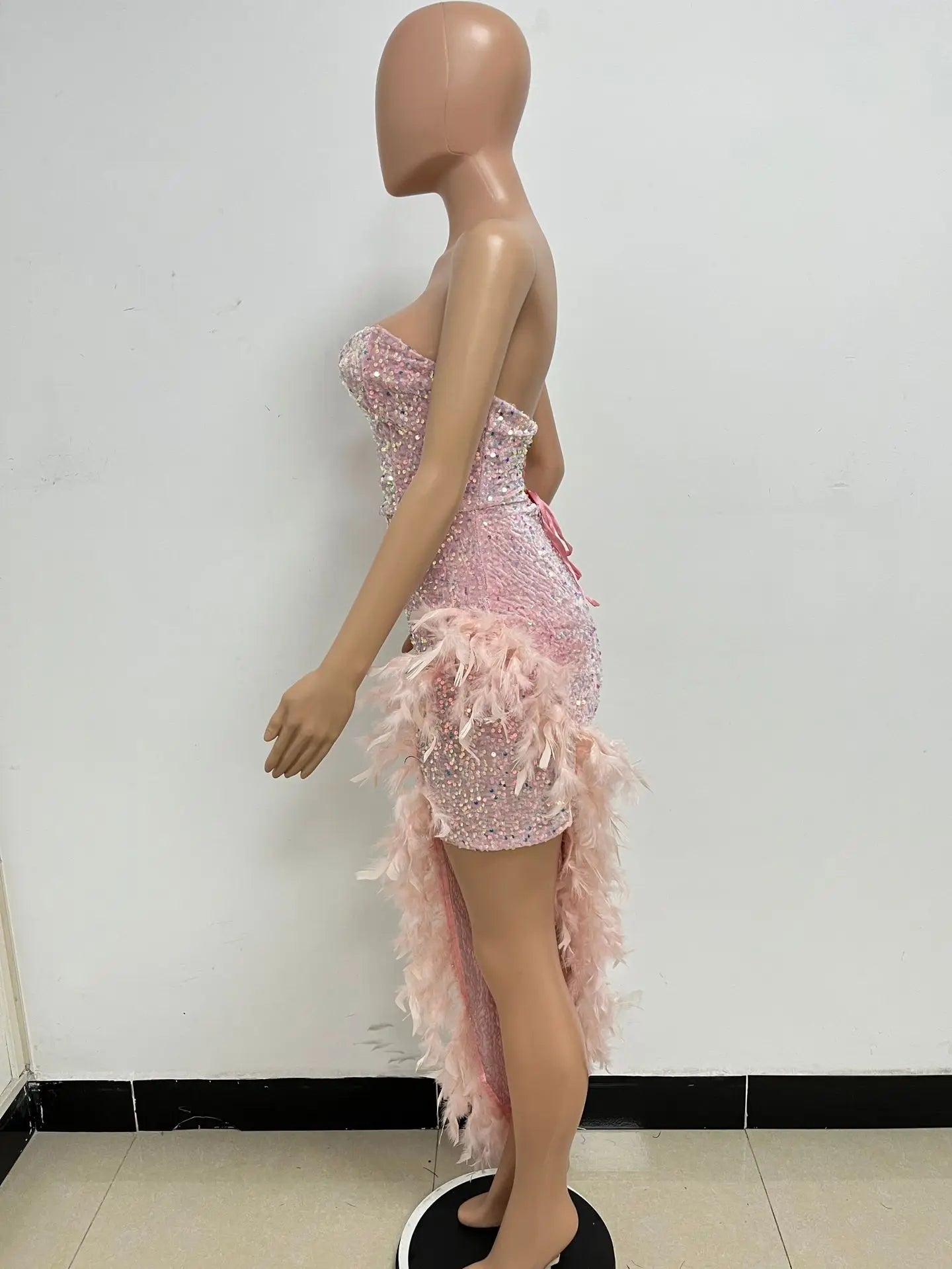 Women Asymmetrical Feather Cocktail Party Dress