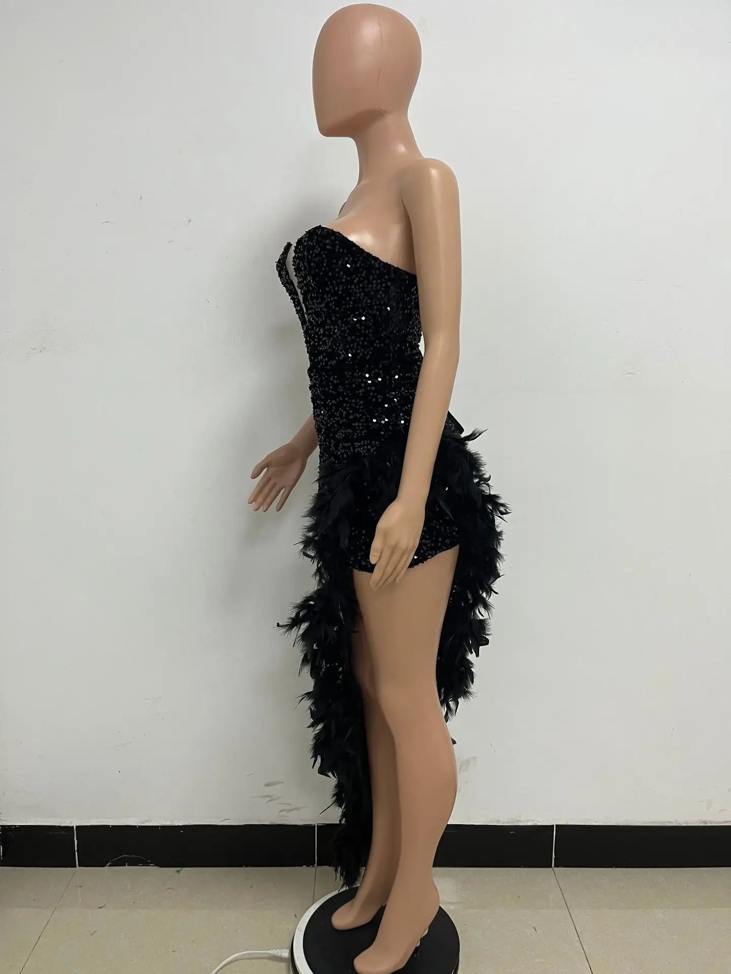 Women Asymmetrical Feather Cocktail Party Dress