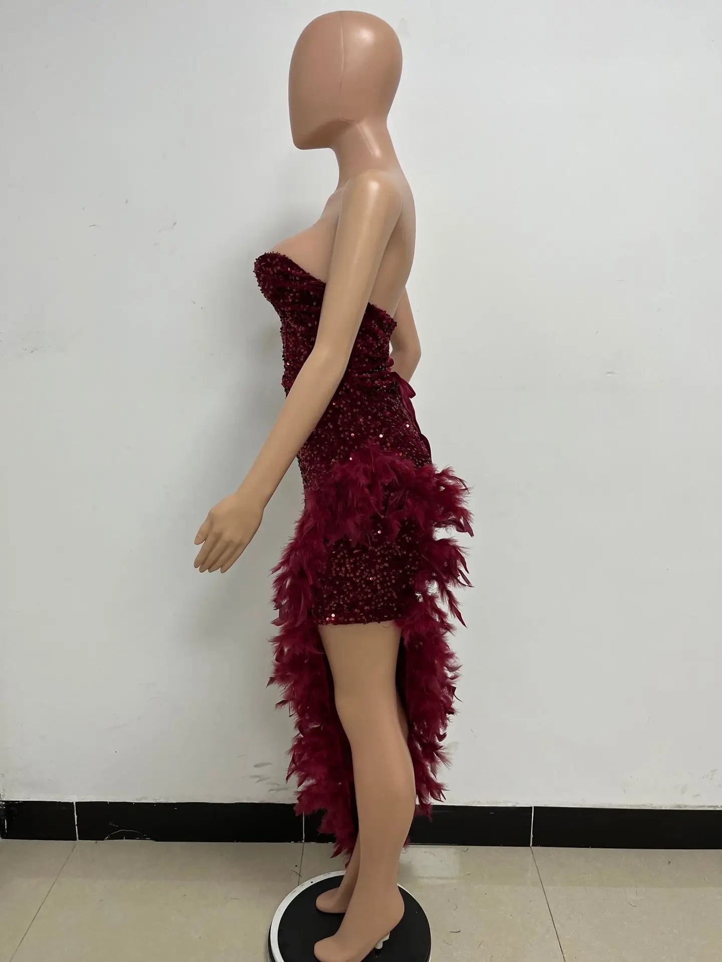 Women Asymmetrical Feather Cocktail Party Dress