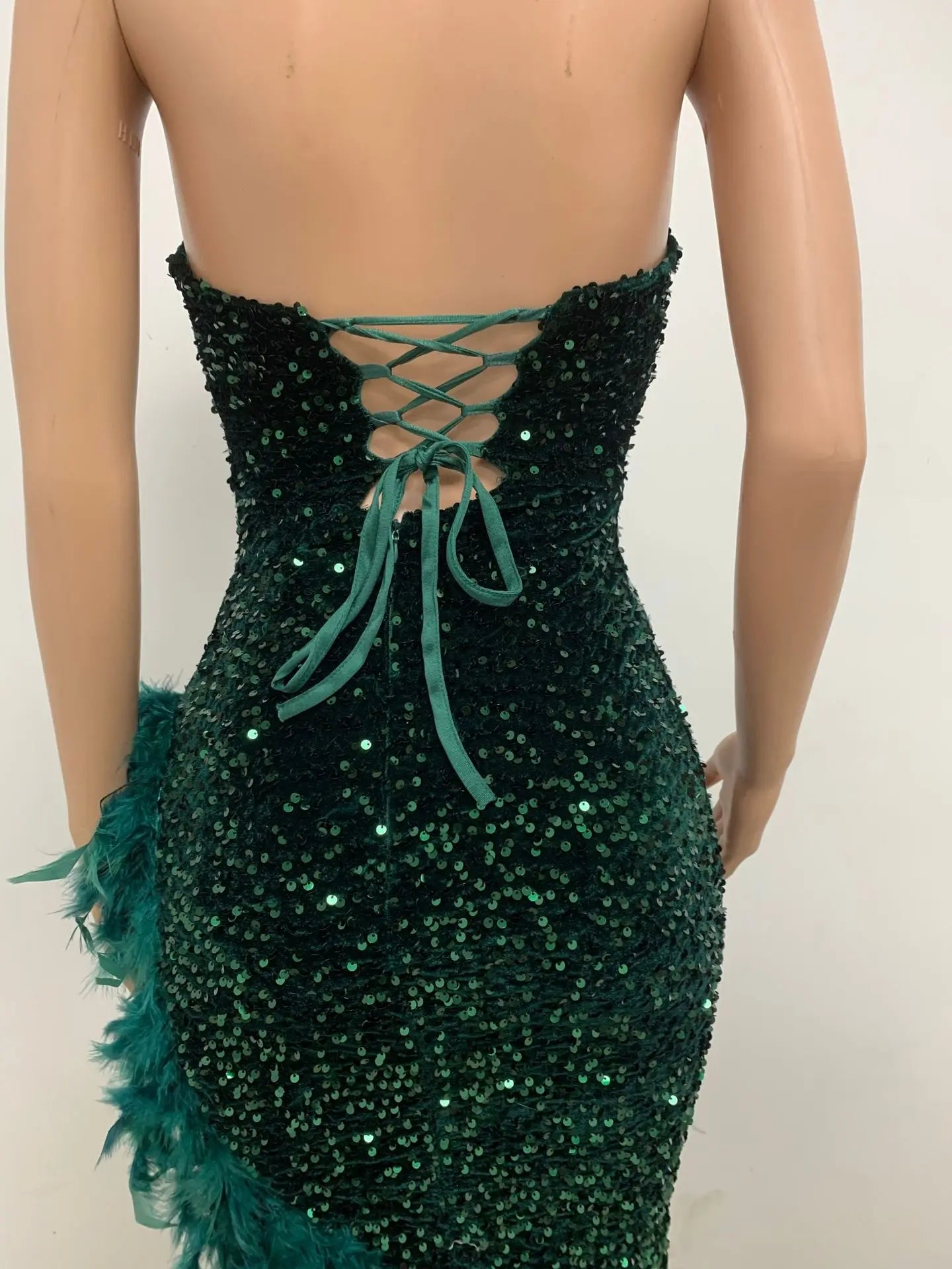 Women Asymmetrical Feather Cocktail Party Dress