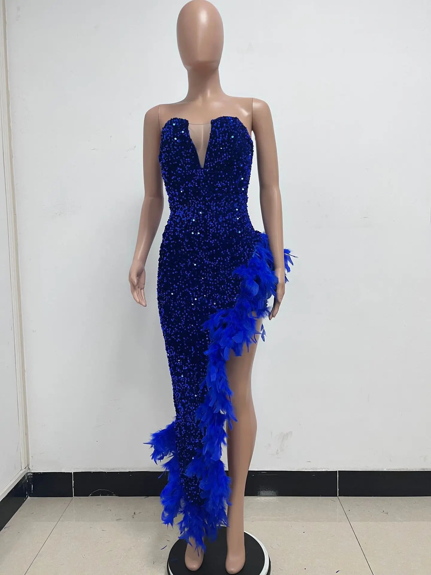 Women Asymmetrical Feather Cocktail Party Dress