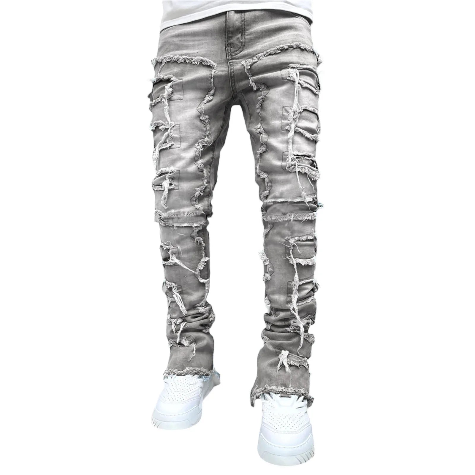 Men's Stacked Jeans Ripped Slim Fit
