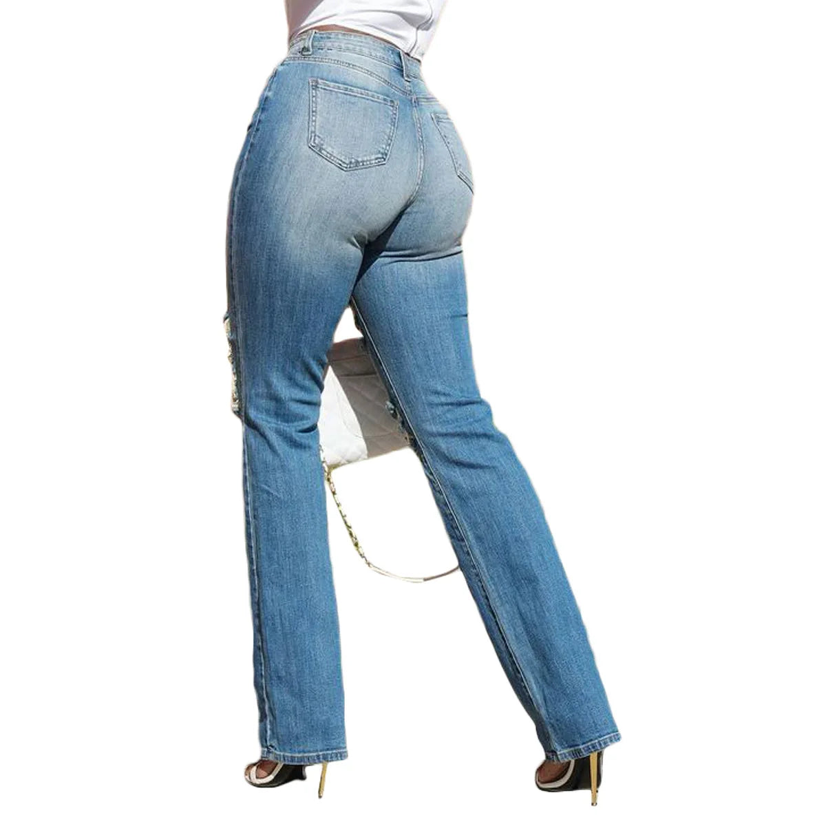 Women High Strecth Distressed  Vintage Ripped Jeans