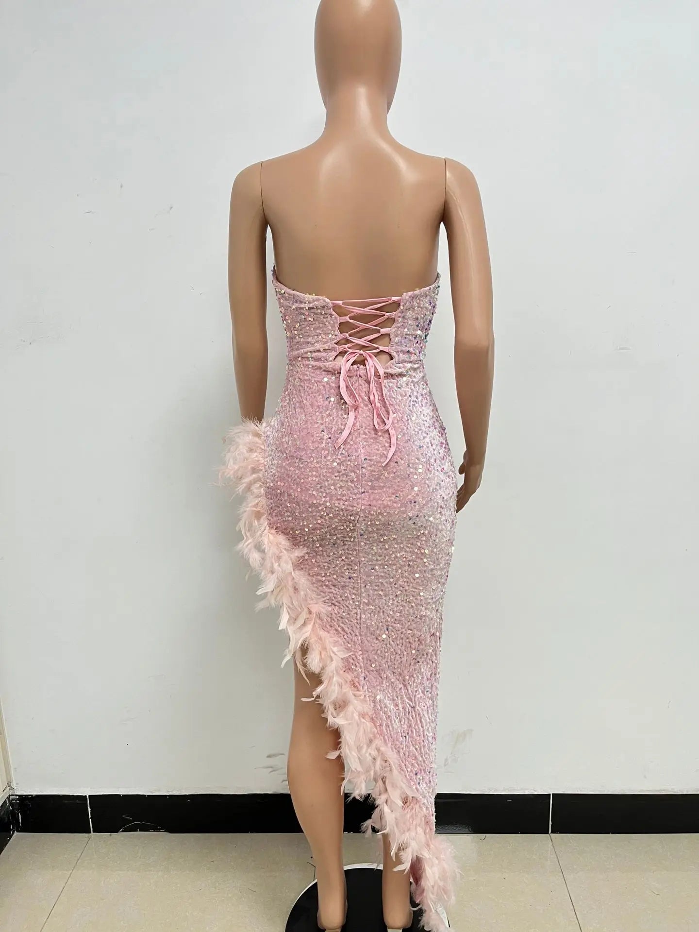 Women Asymmetrical Feather Cocktail Party Dress