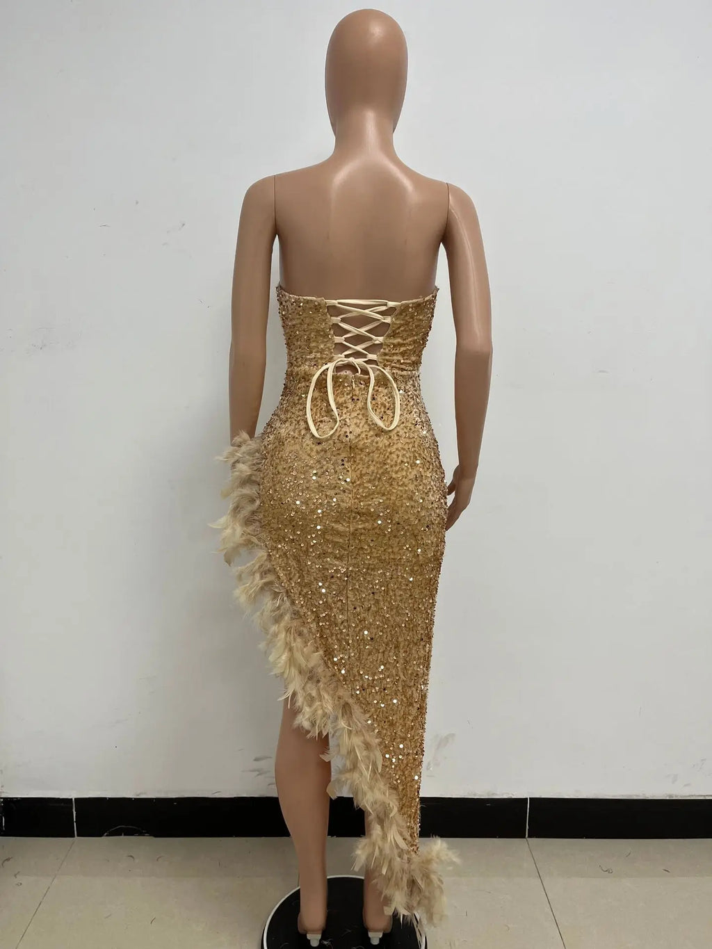 Women Asymmetrical Feather Cocktail Party Dress