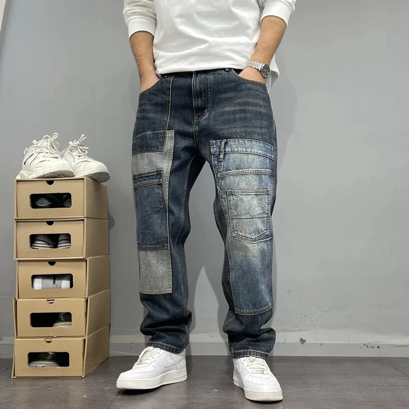 Patchwork Straight Leg Jeans