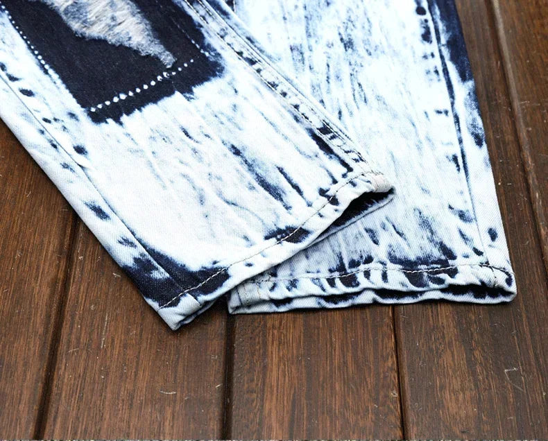 Men's Embroidered Patchwork Ripped Jeans