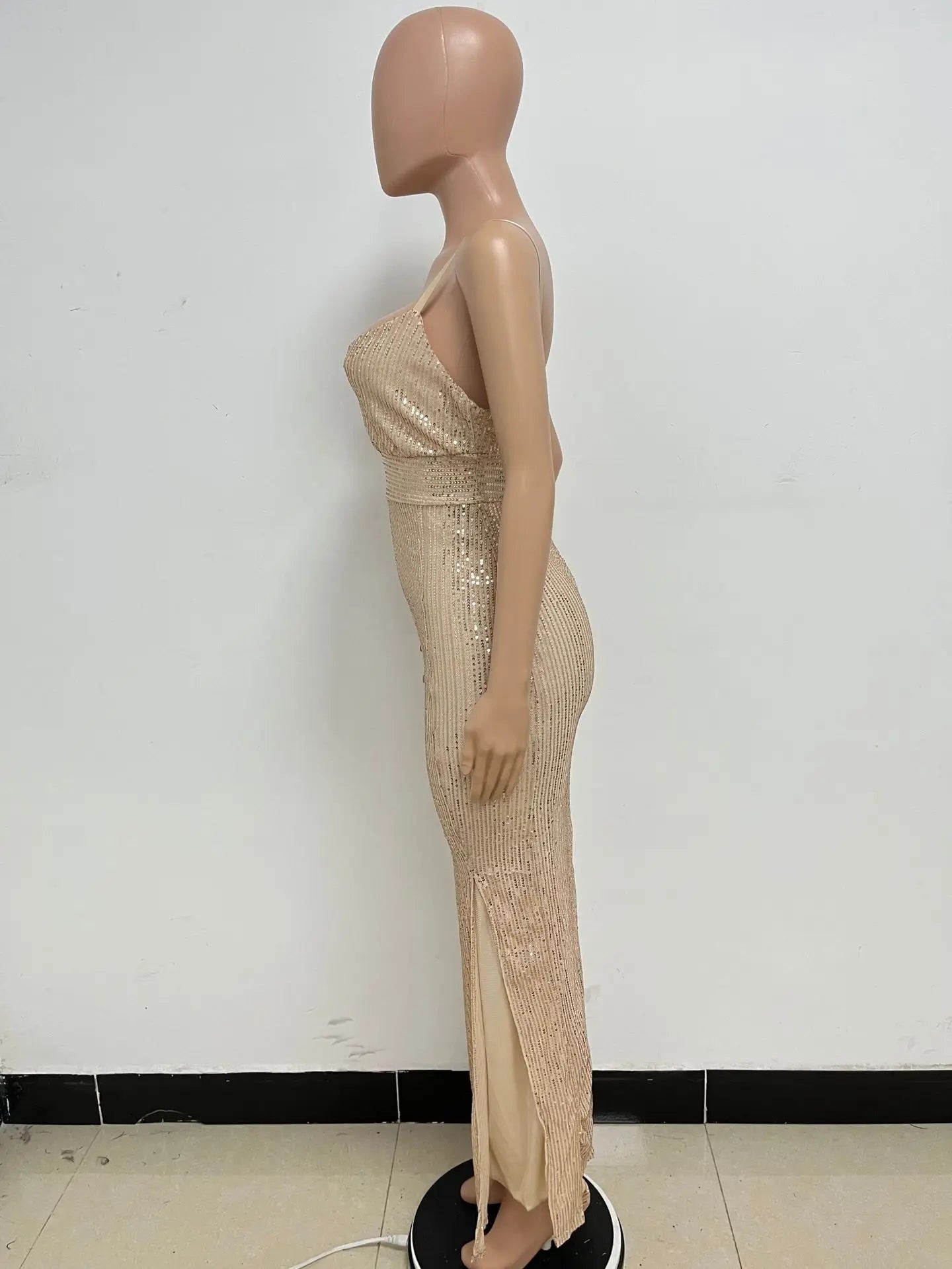 Womens Criss-Cross Sequin Elegant Evening Dress
