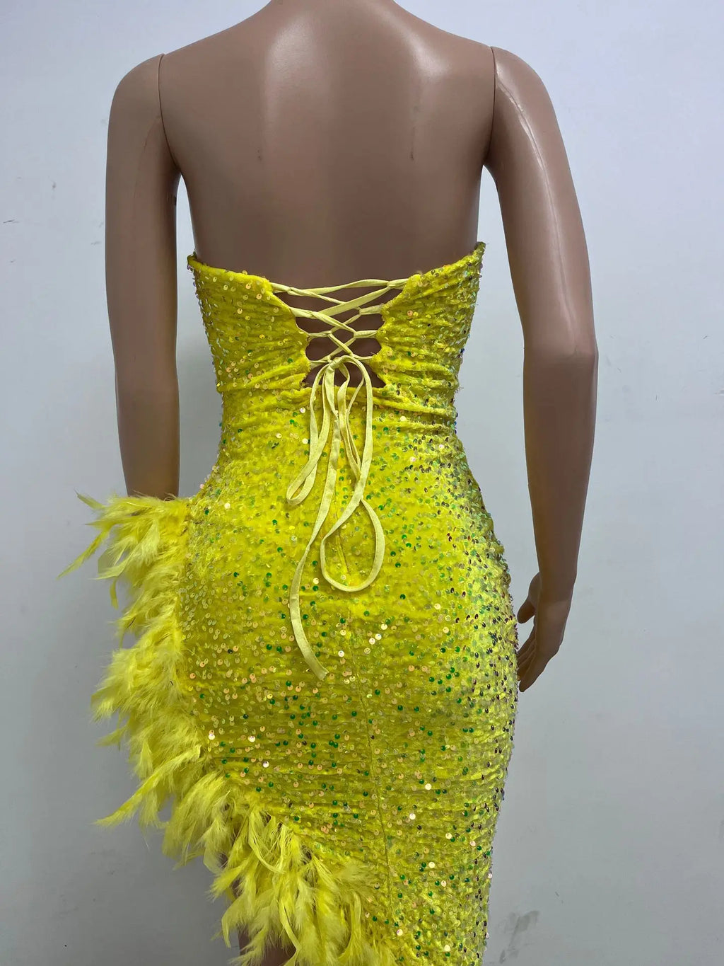 Women Asymmetrical Feather Cocktail Party Dress