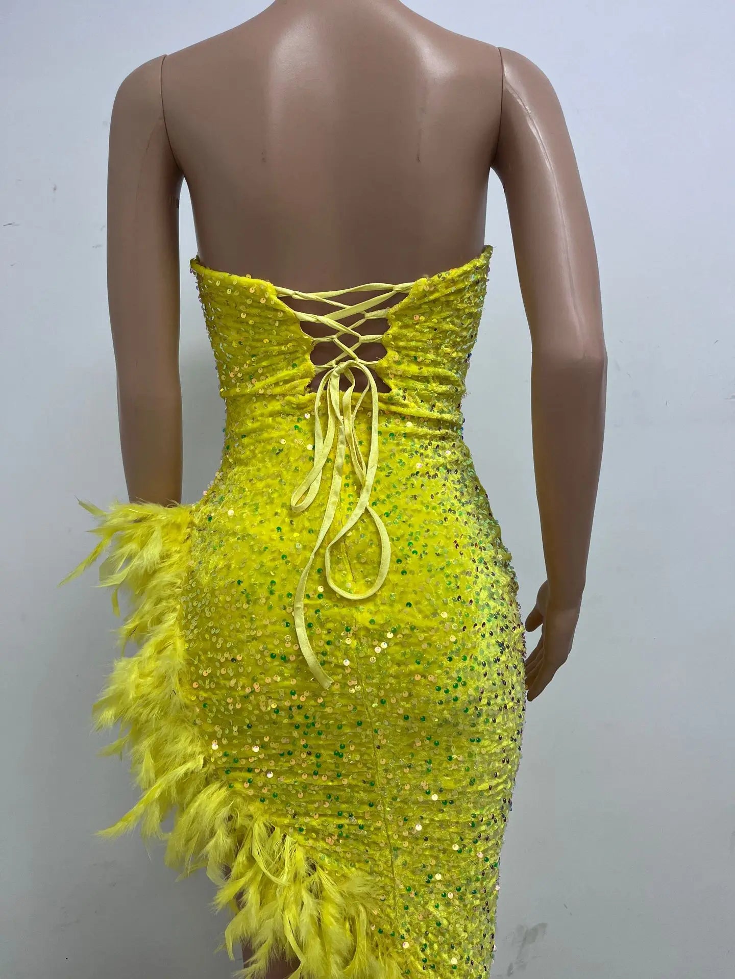 Women Asymmetrical Feather Cocktail Party Dress