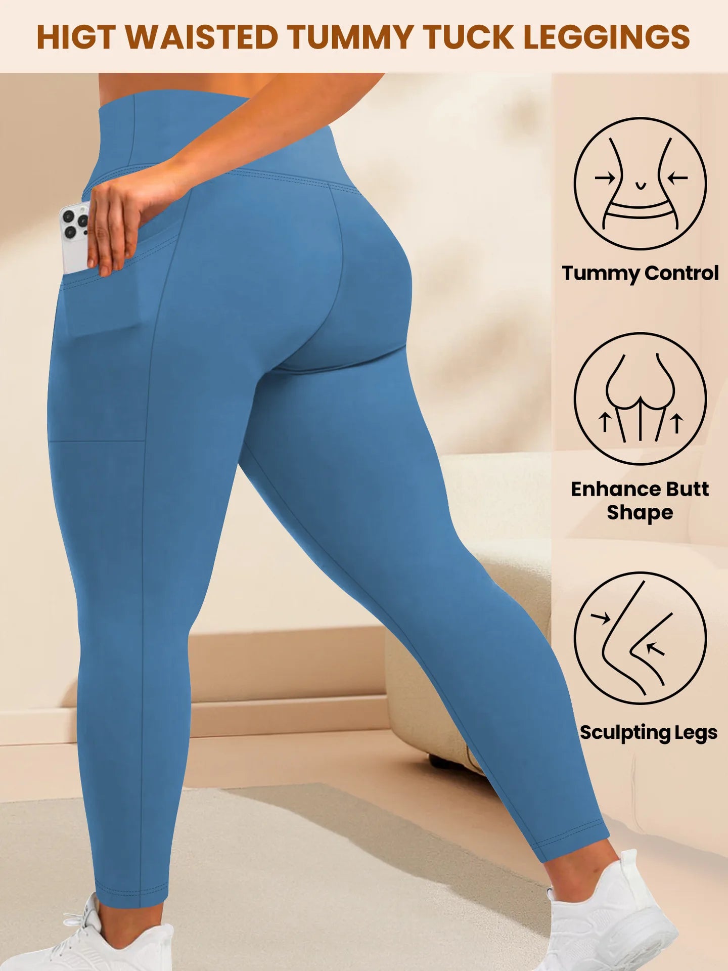 Women's High-Waisted  Butt-Lifting Leggings with Pockets Plus Size
