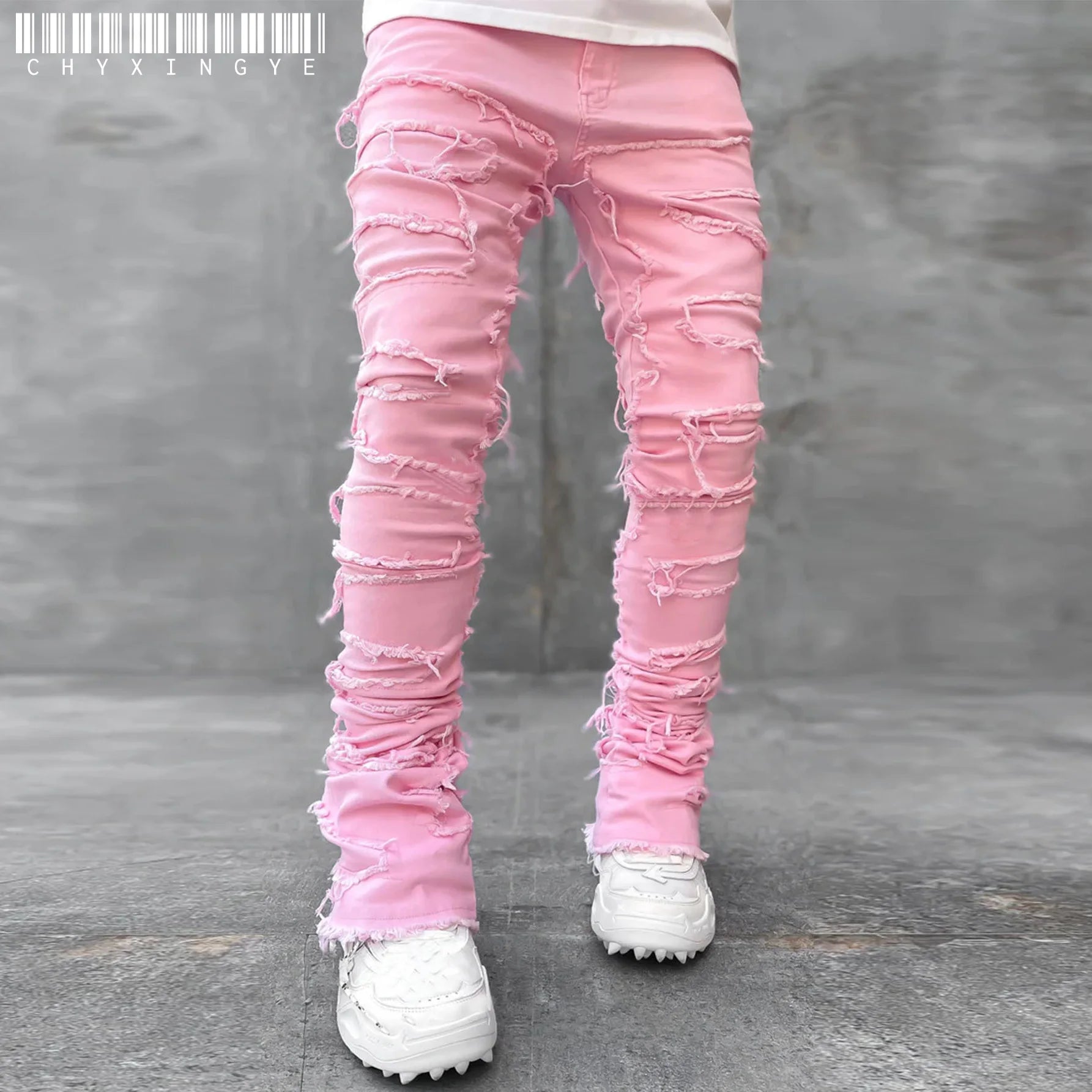Men's Stacked Jeans Ripped Slim Fit