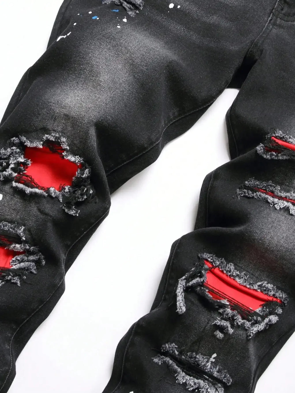 Men Ripped Patchwork Slim Fit Denim