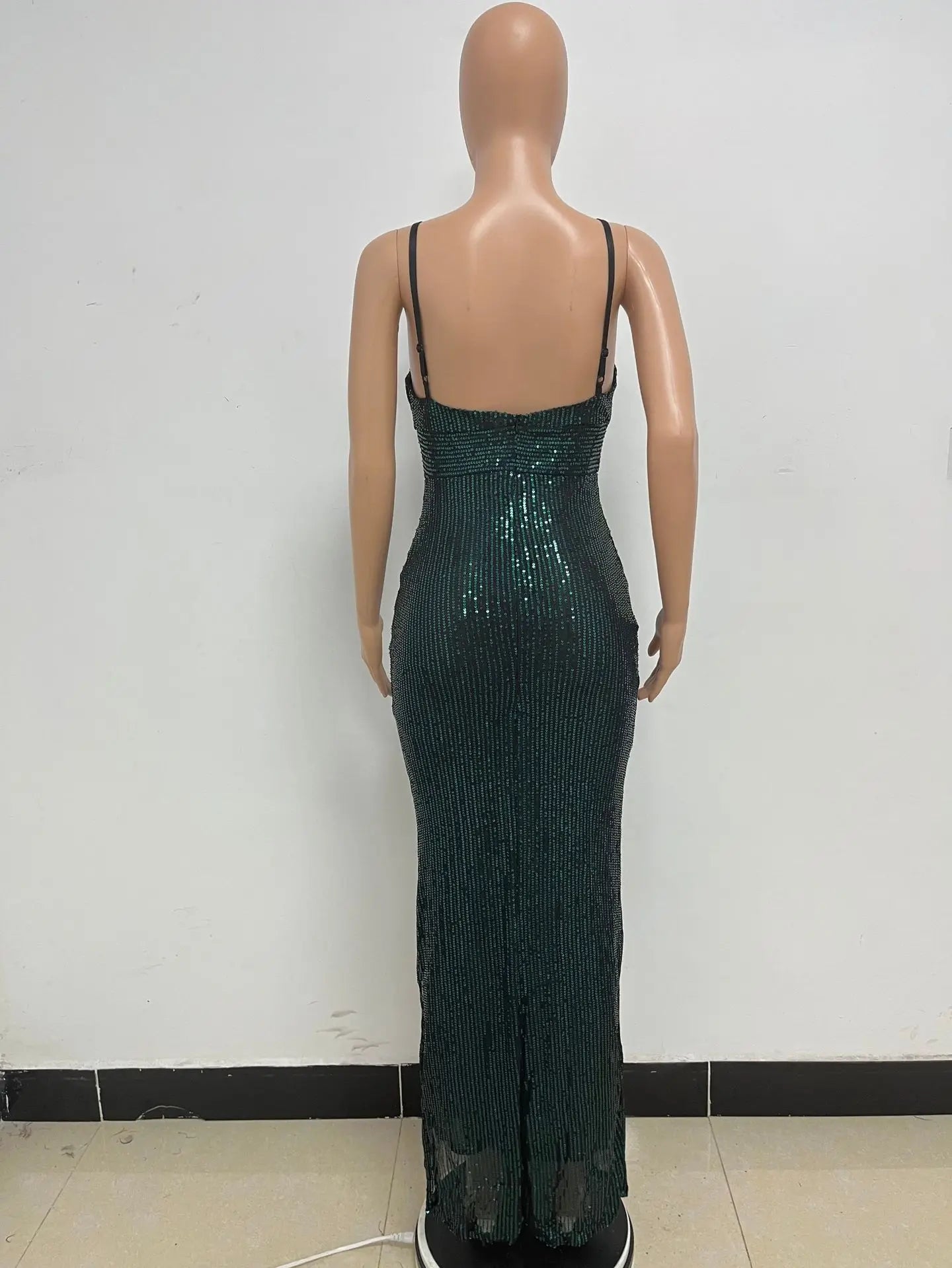 Womens Criss-Cross Sequin Elegant Evening Dress
