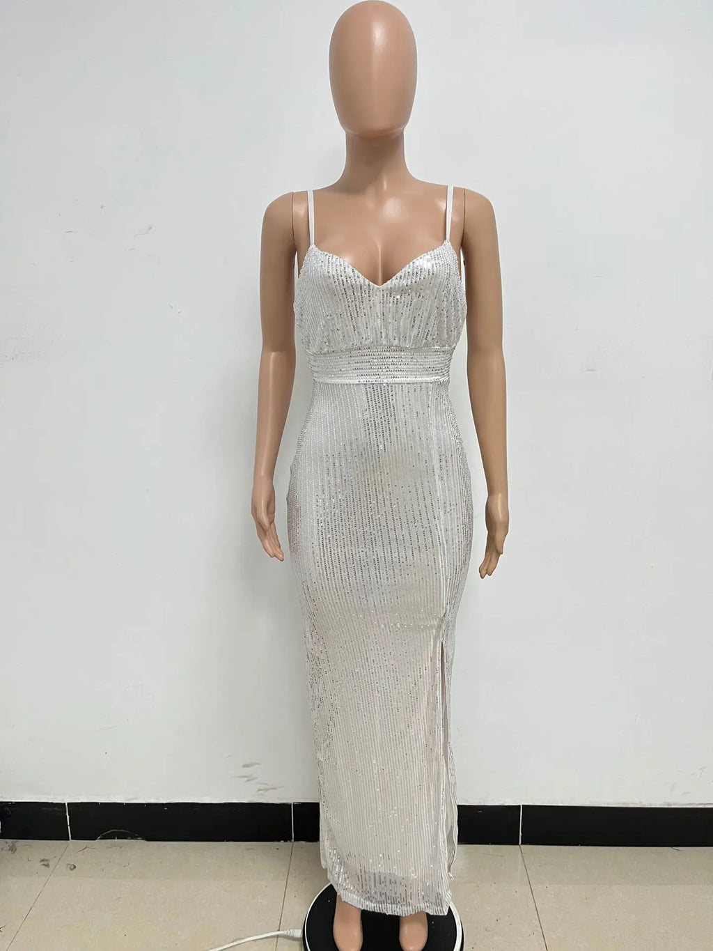 Womens Criss-Cross Sequin Elegant Evening Dress