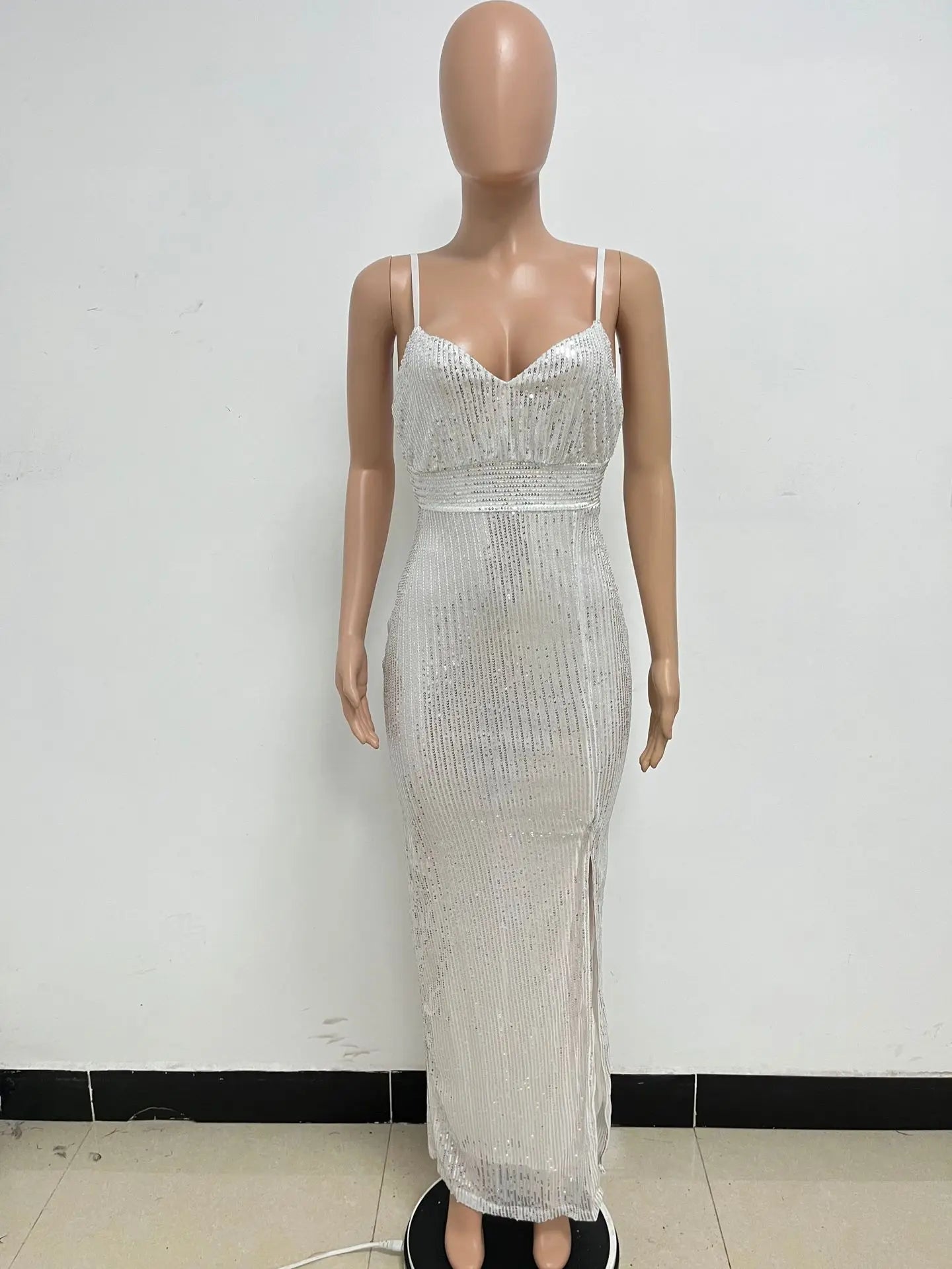 Womens Criss-Cross Sequin Elegant Evening Dress