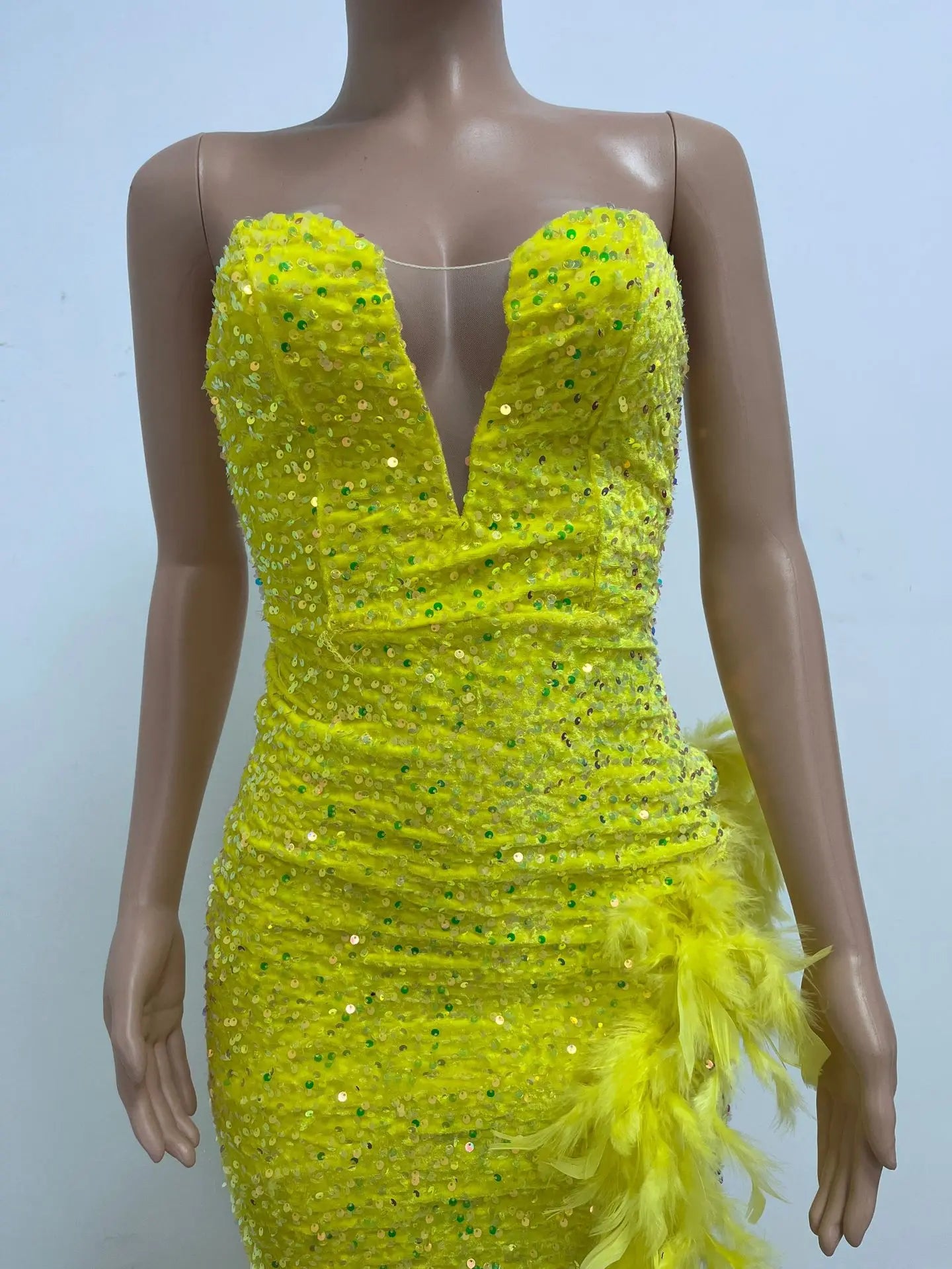 Women Asymmetrical Feather Cocktail Party Dress